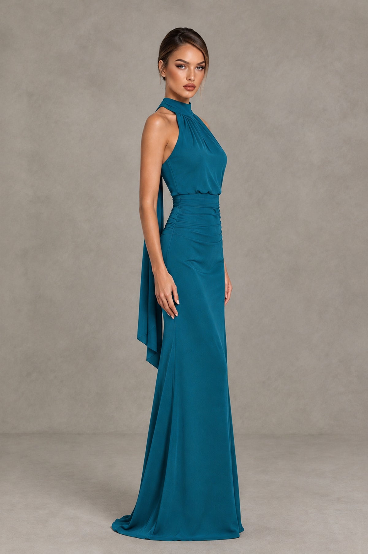 BOLODOO Peacock Chiffon Halter Maxi Formal Wedding Guest Dress - Peacock - Peacock_3