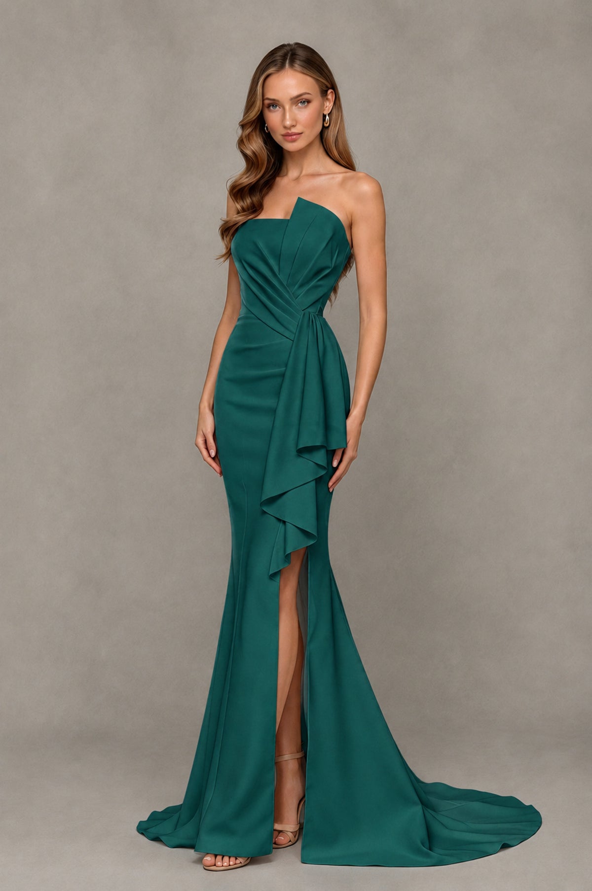 BOLODOO Peacock Strapless Mermaid Evening Dress with Ruffle Slit and Train - Peacock - Peacock_3