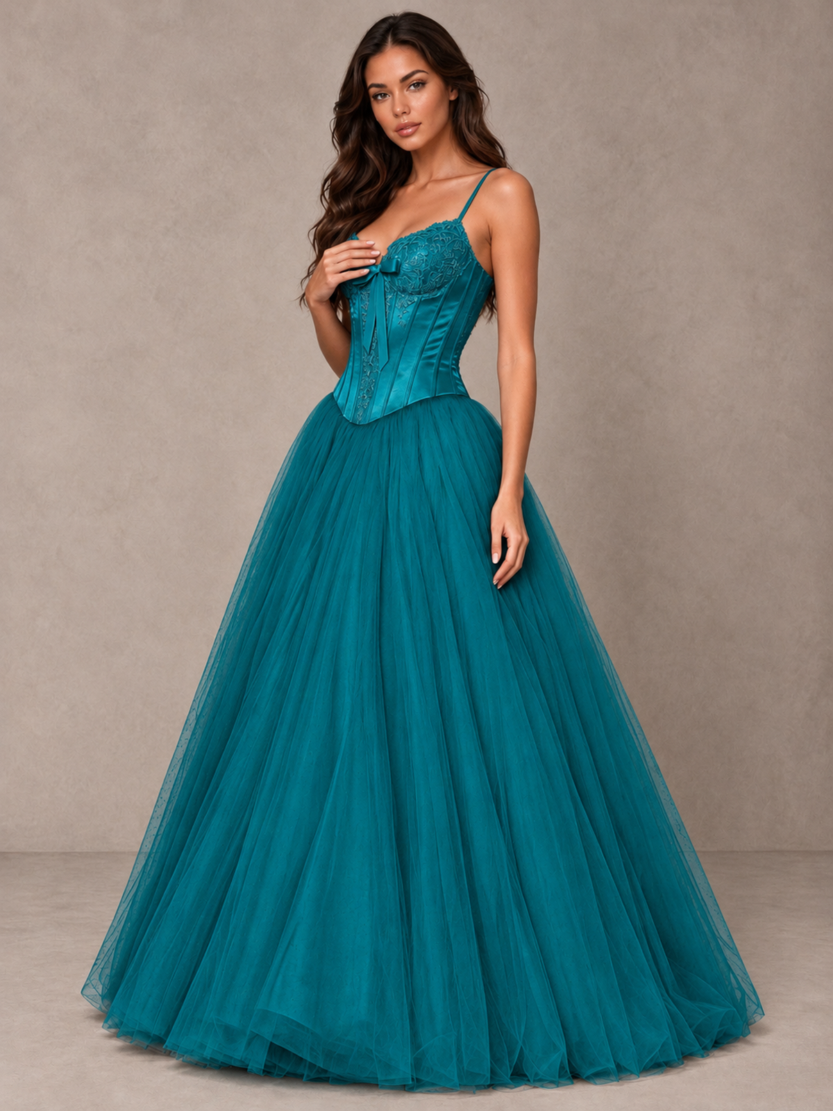 BOLODOO Peacock Corset Tulle Prom Dress with Spaghetti Straps - Peacock - Peacock_3