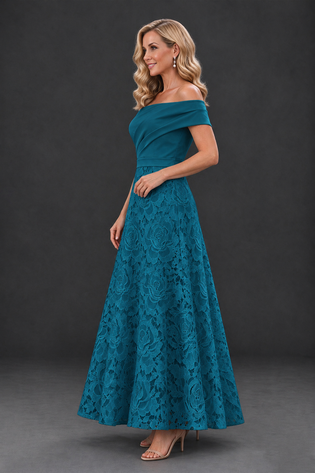 BOLODOO Peacock Off-the-Shoulder Floral A-Line Mother of the Bride Dress - Peacock - Peacock_3