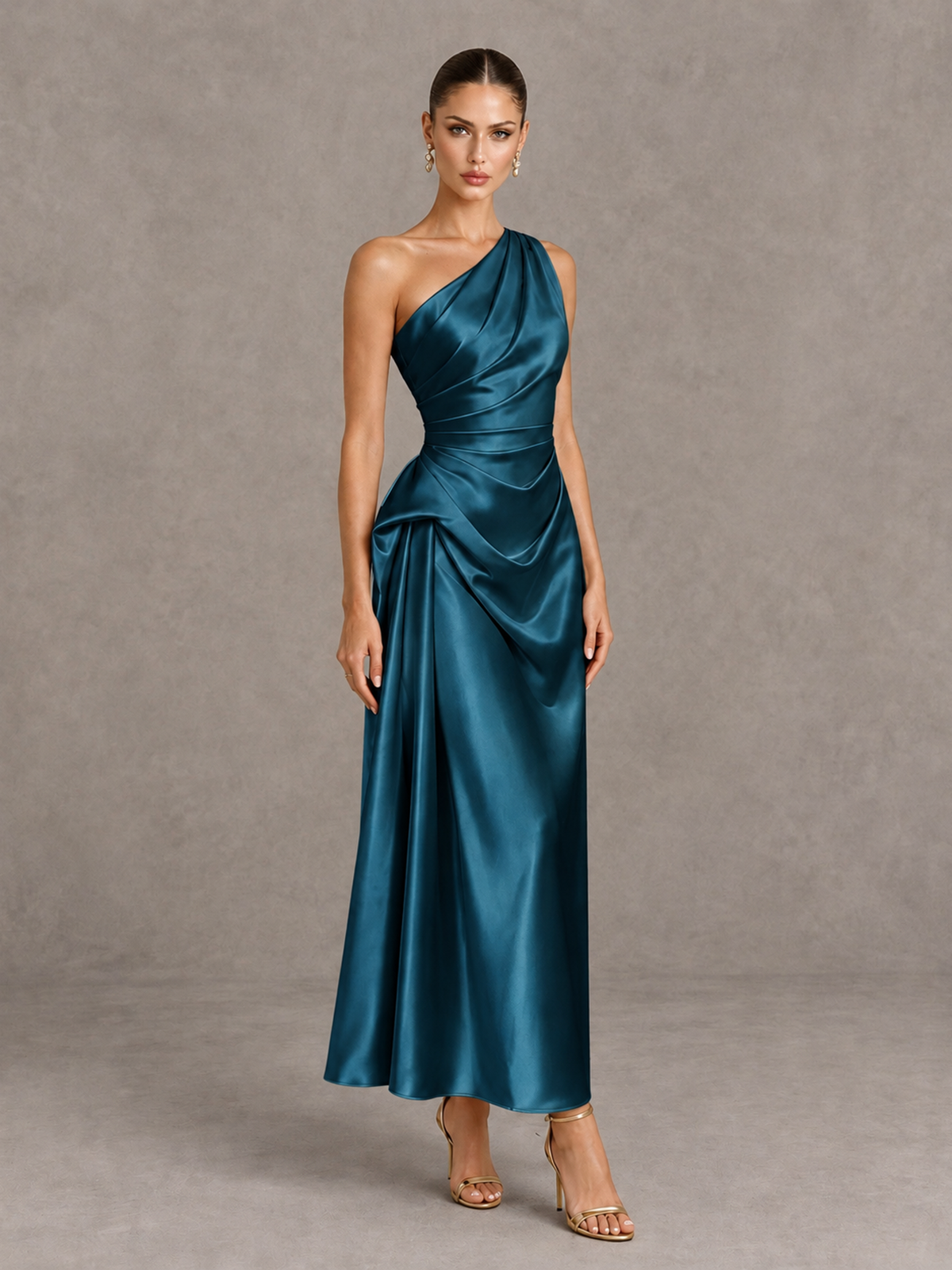 BOLODOO Peacock One Shoulder Satin Cocktail Dress with Draped A-Line Skirt - Peacock - Peacock_3