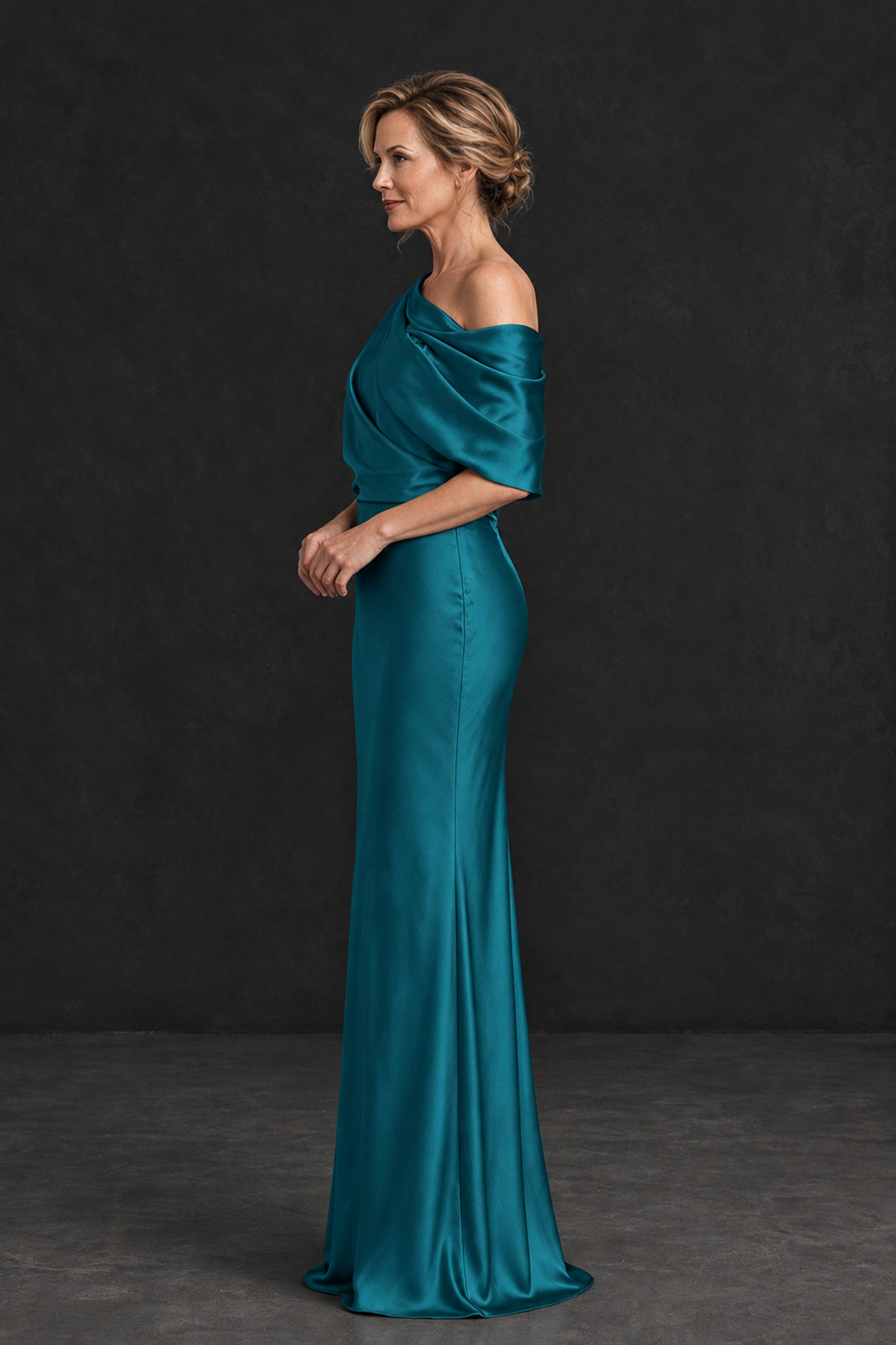 BOLODOO Peacock Satin Asymmetric Mother of the Bride Dress - Peacock - Peacock_3