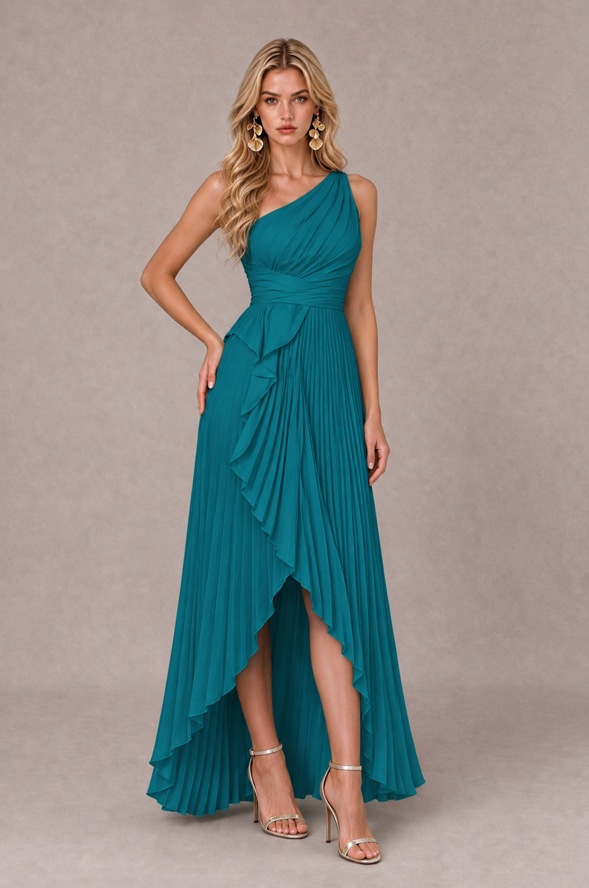 BOLODOO Peacock One-Shoulder High-Low Ruffle Maxi Dress - Peacock - Peacock_3