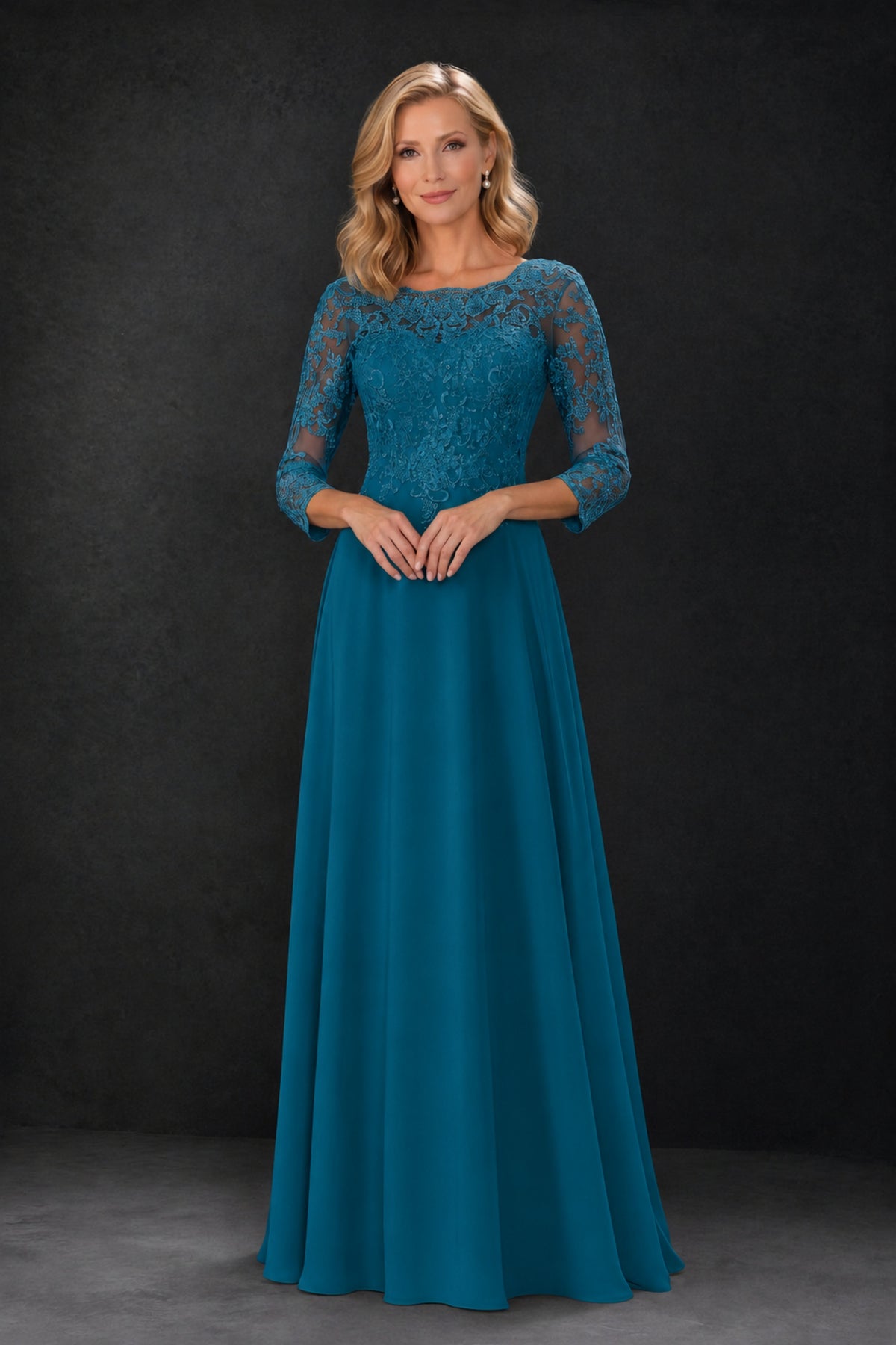 BOLODOO Peacock Lace Embroidered Mother of the Bride Dress with 3/4 Sleeves - Peacock