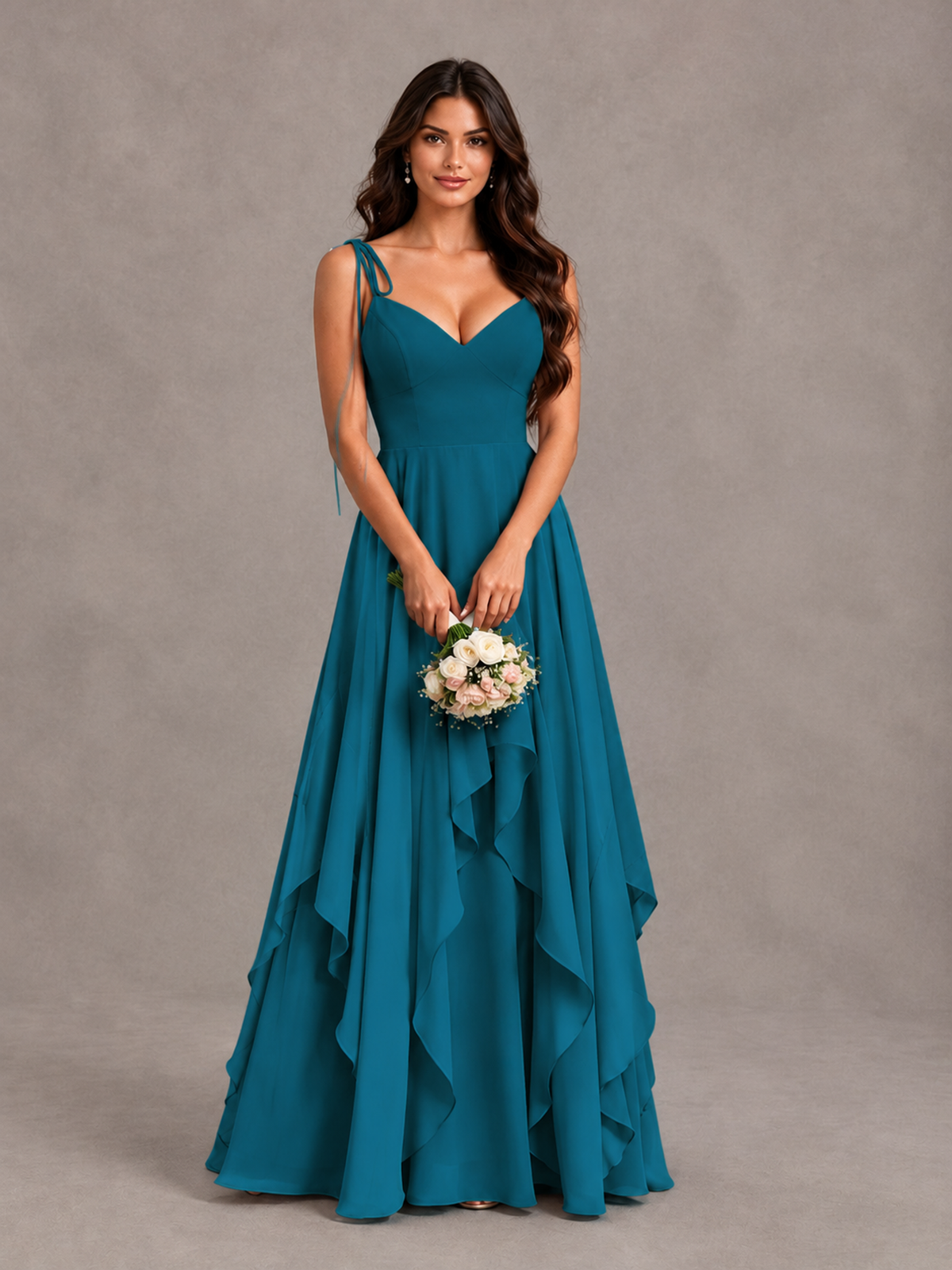 BOLODOO Peacock Tie-Strap Ruffle A-Line Bridesmaid Dress - Peacock - Peacock_4