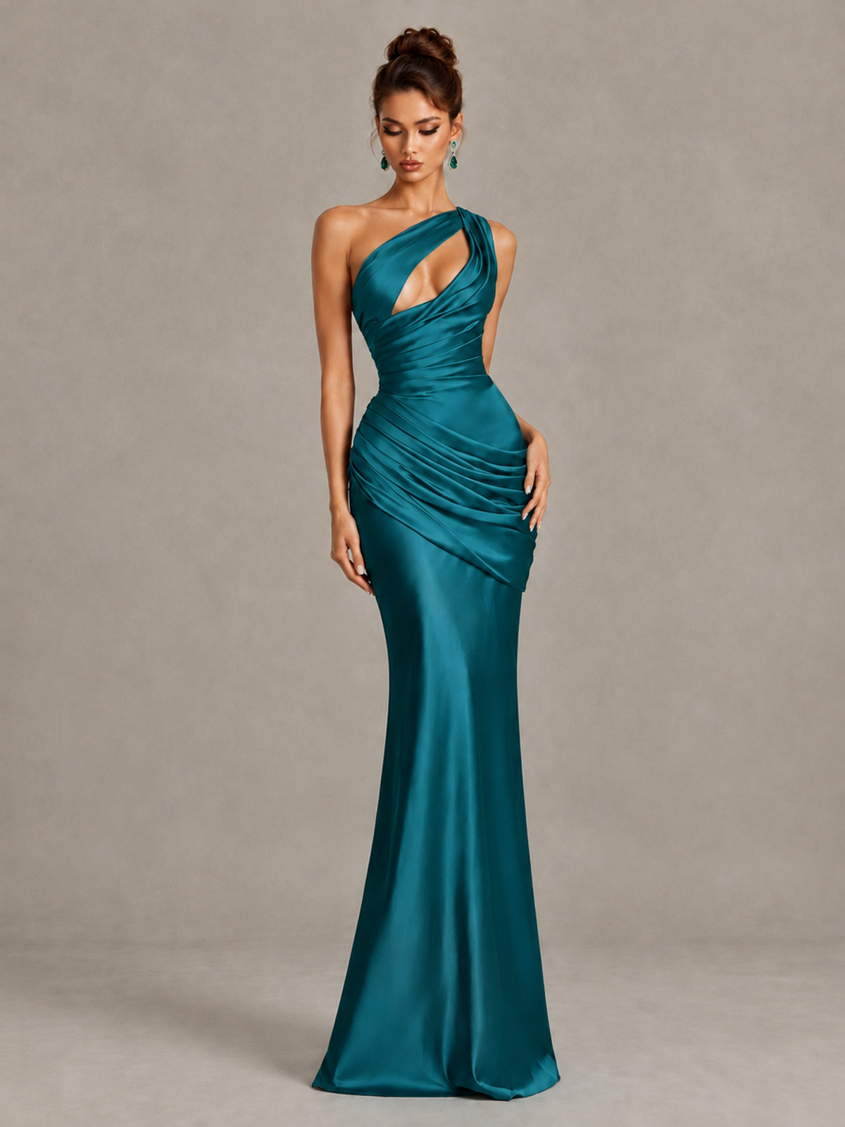BOLODOO Peacock One-Shoulder Cutout Satin Mermaid Prom Dress - Peacock - Peacock_4
