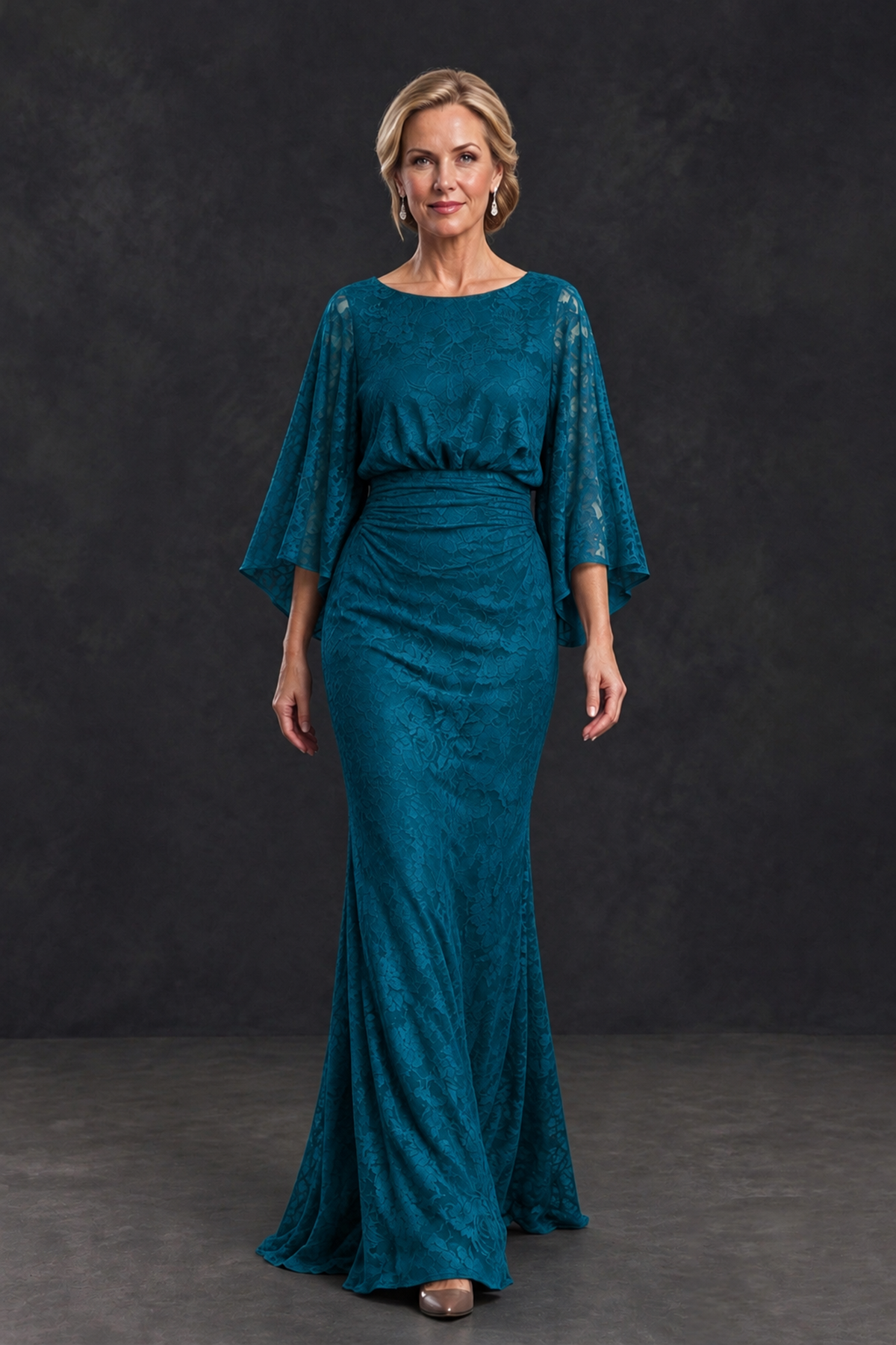 BOLODOO Peacock Lace Flutter Sleeve Mother of the Bride Dress - Peacock - Peacock_4
