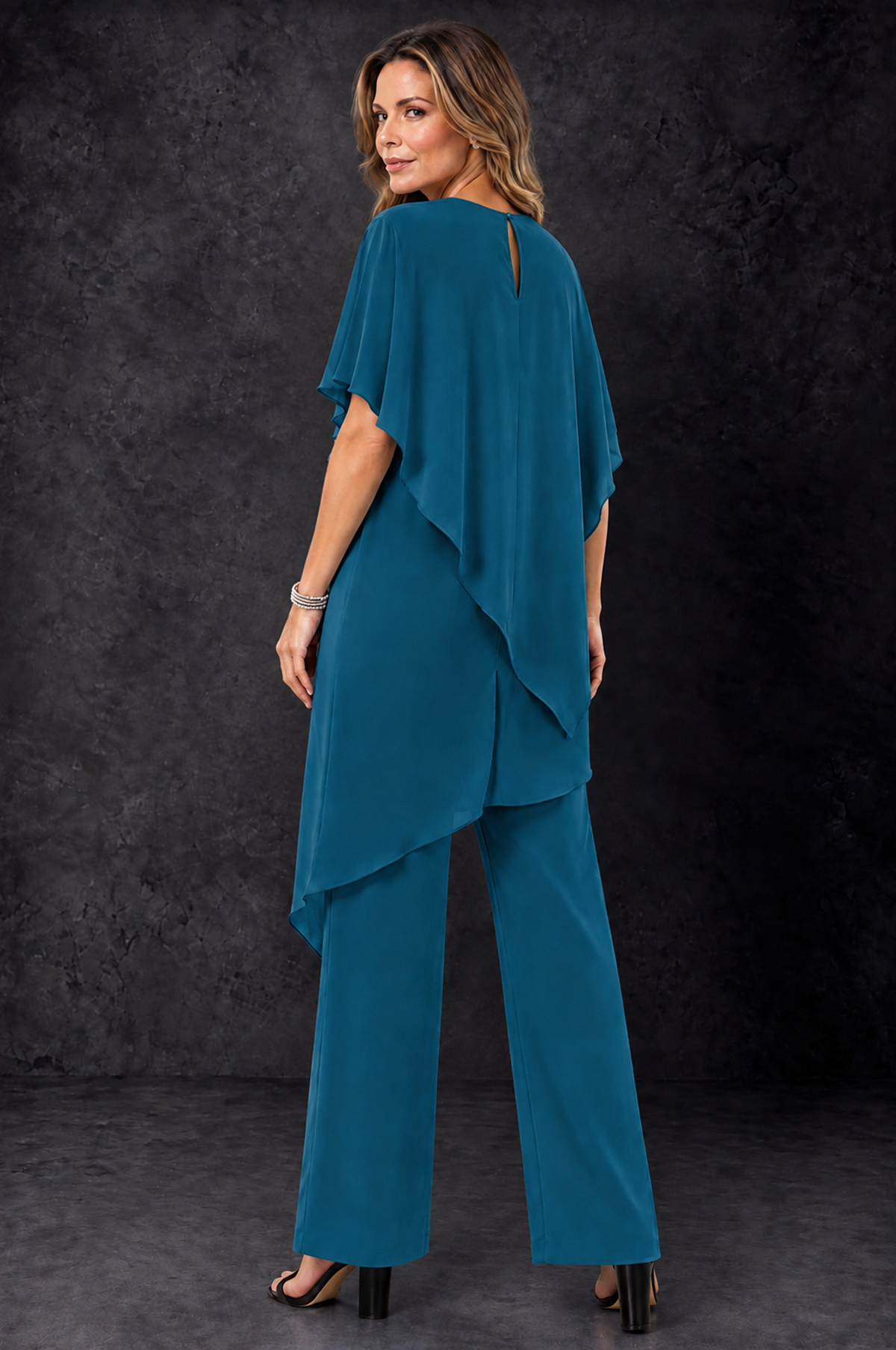 BOLODOO Peacock Chiffon Two Piece Mother of the Bride Pant Suit - Peacock - Peacock_4