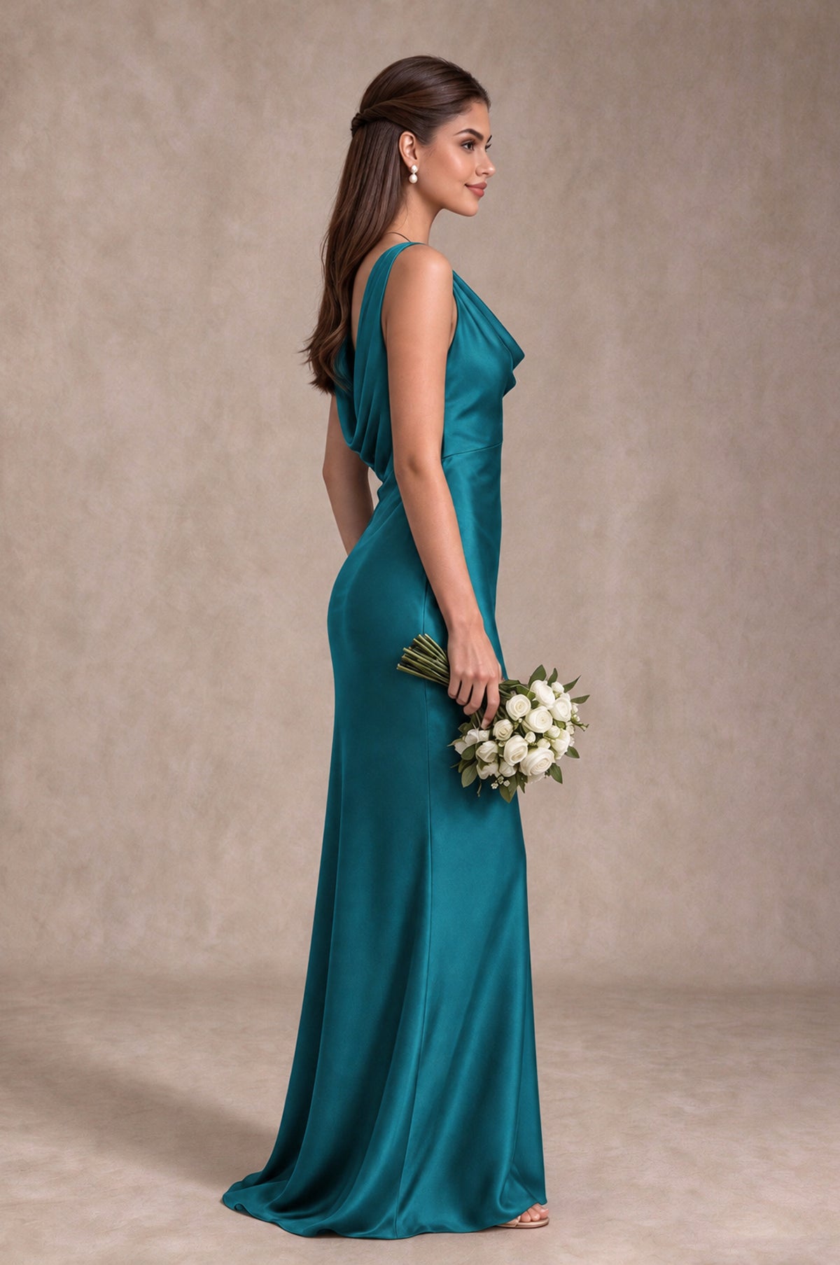 BOLODOO Peacock Cowl Neck Open Back Satin Bridesmaid Dress - Peacock - Peacock_4