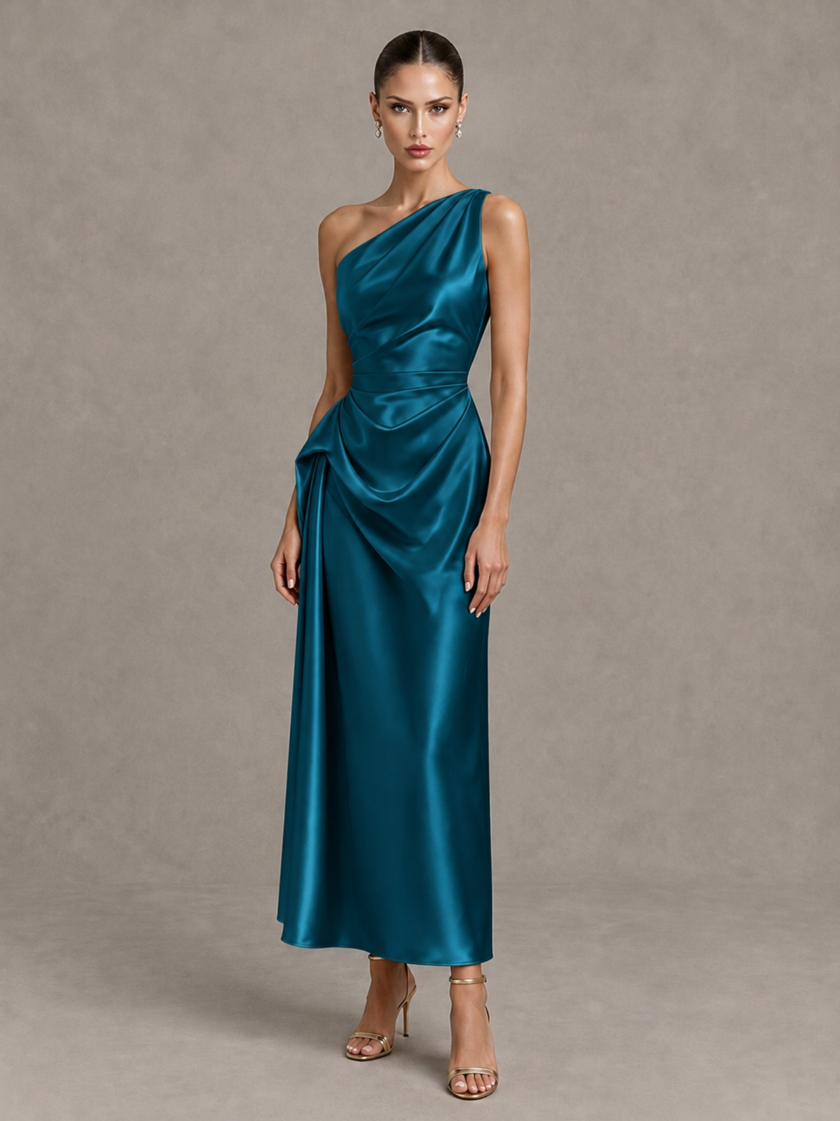 BOLODOO Peacock One Shoulder Satin Cocktail Dress with Draped A-Line Skirt - Peacock - Peacock_4