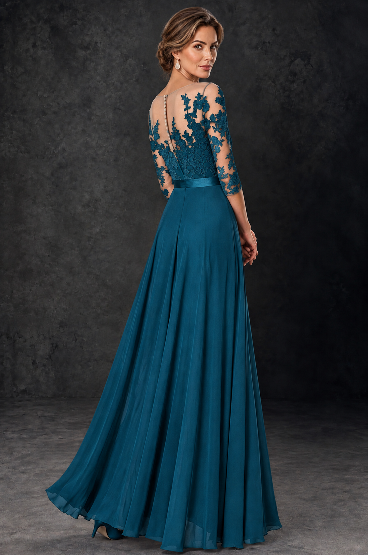 BOLODOO Peacock Lace Wide-Leg Jumpsuit with Three-Quarter Sleeves - Peacock - Peacock_4