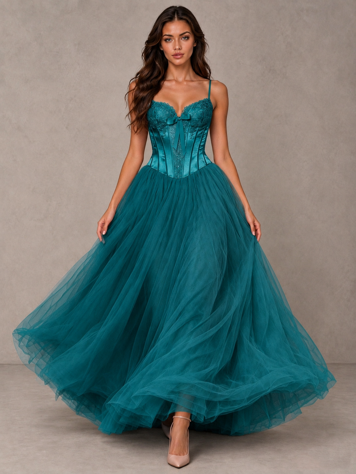 BOLODOO Peacock Corset Tulle Prom Dress with Spaghetti Straps - Peacock - Peacock_4