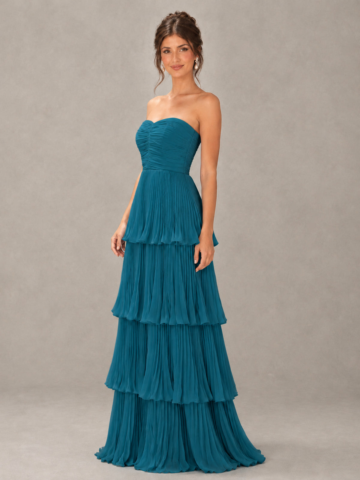 BOLODOO Peacock Strapless Tiered Pleated Bridesmaid Dress - Peacock - Peacock_4
