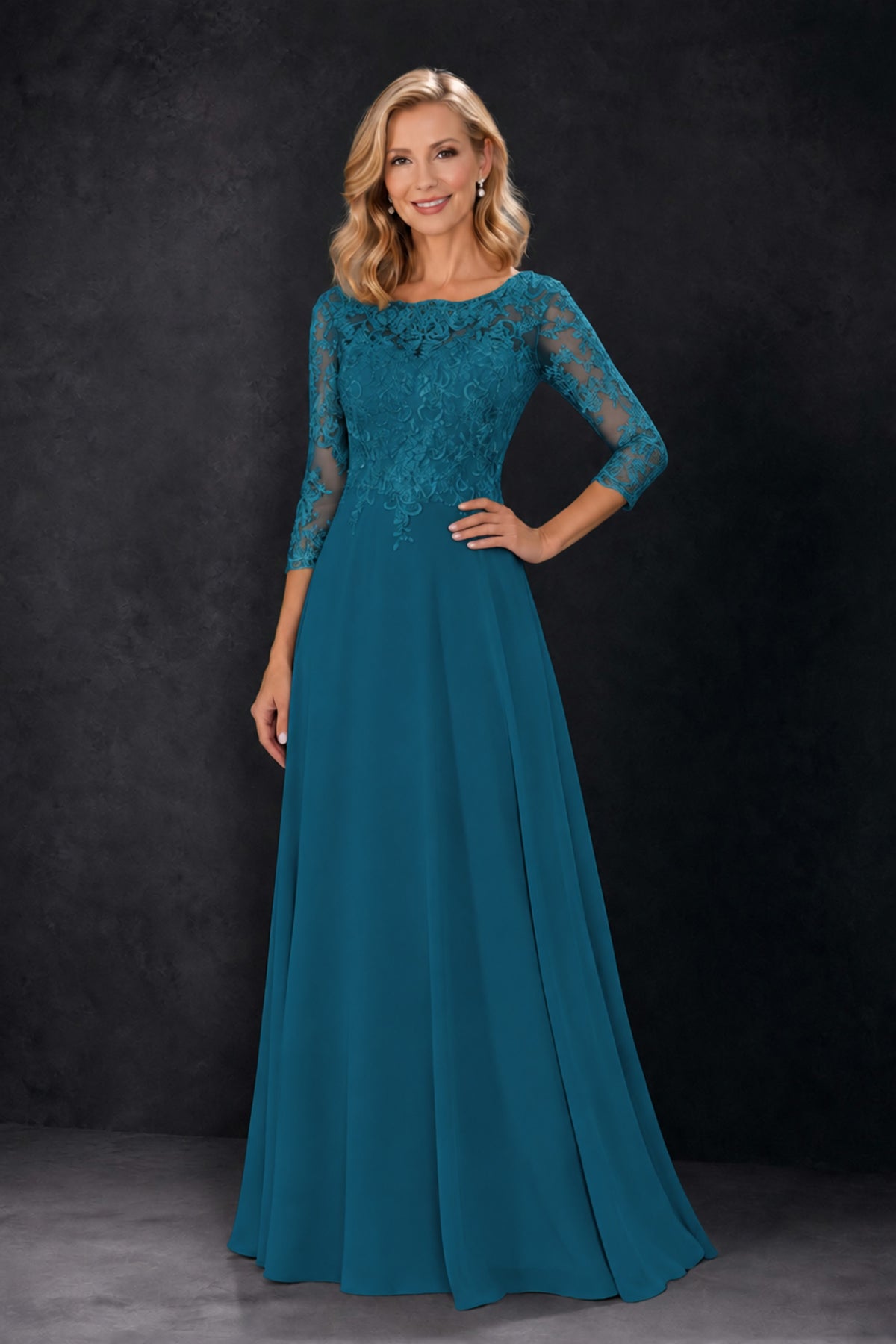 BOLODOO Peacock Lace Embroidered Mother of the Bride Dress with 3/4 Sleeves - Peacock