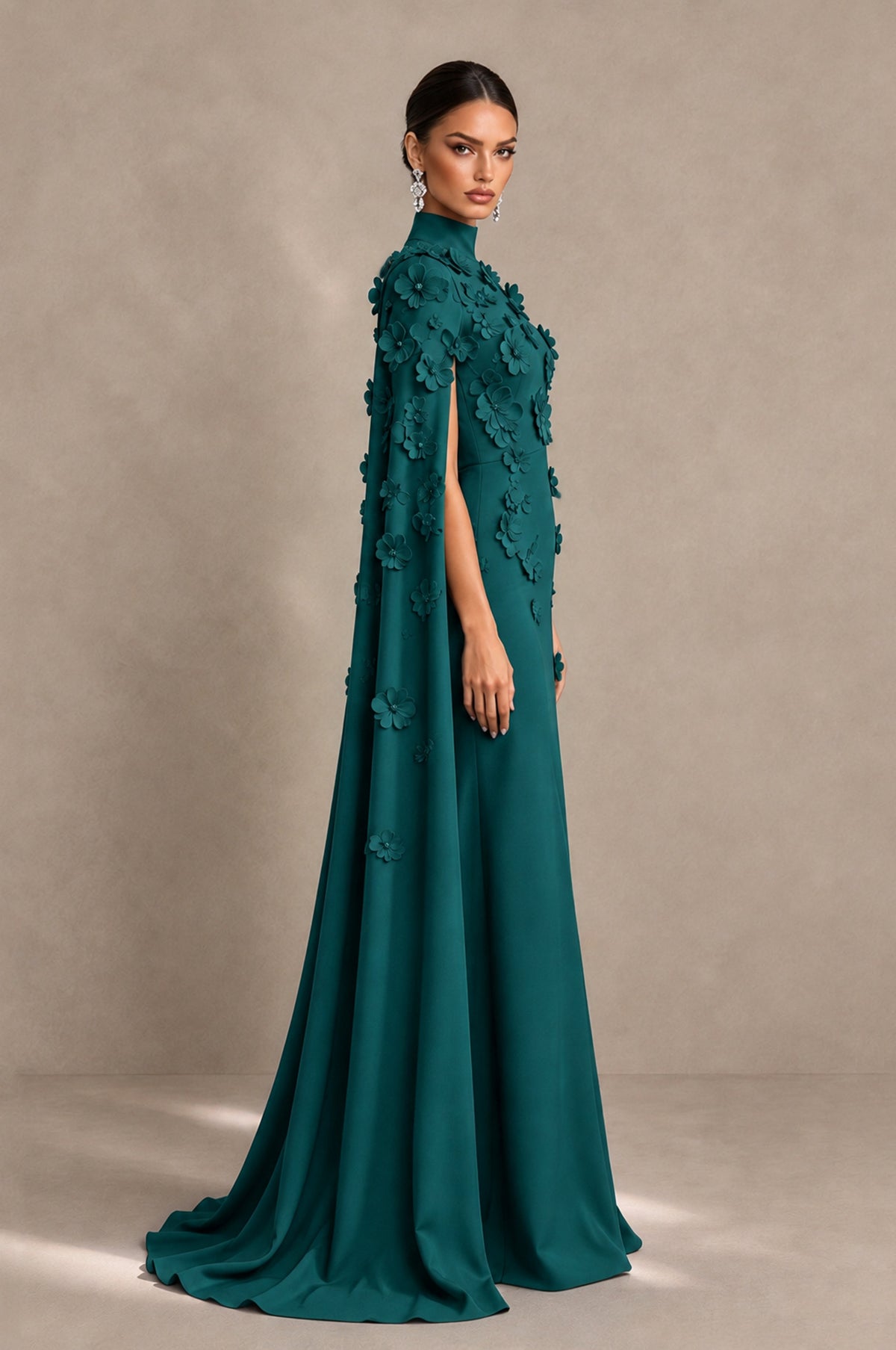 BOLODOO Peacock 3D Floral Applique Cape Formal Dress - Peacock - Peacock_4