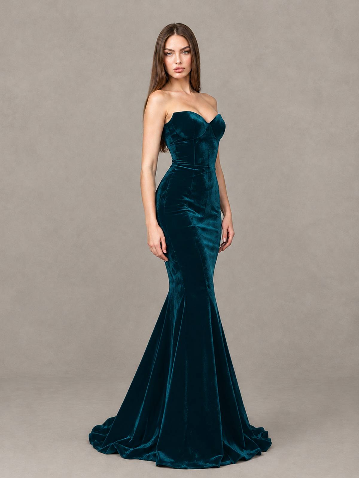 BOLODOO Peacock Strapless Sweetheart Velvet-Look Mermaid Evening Dress - Peacock - Peacock_4