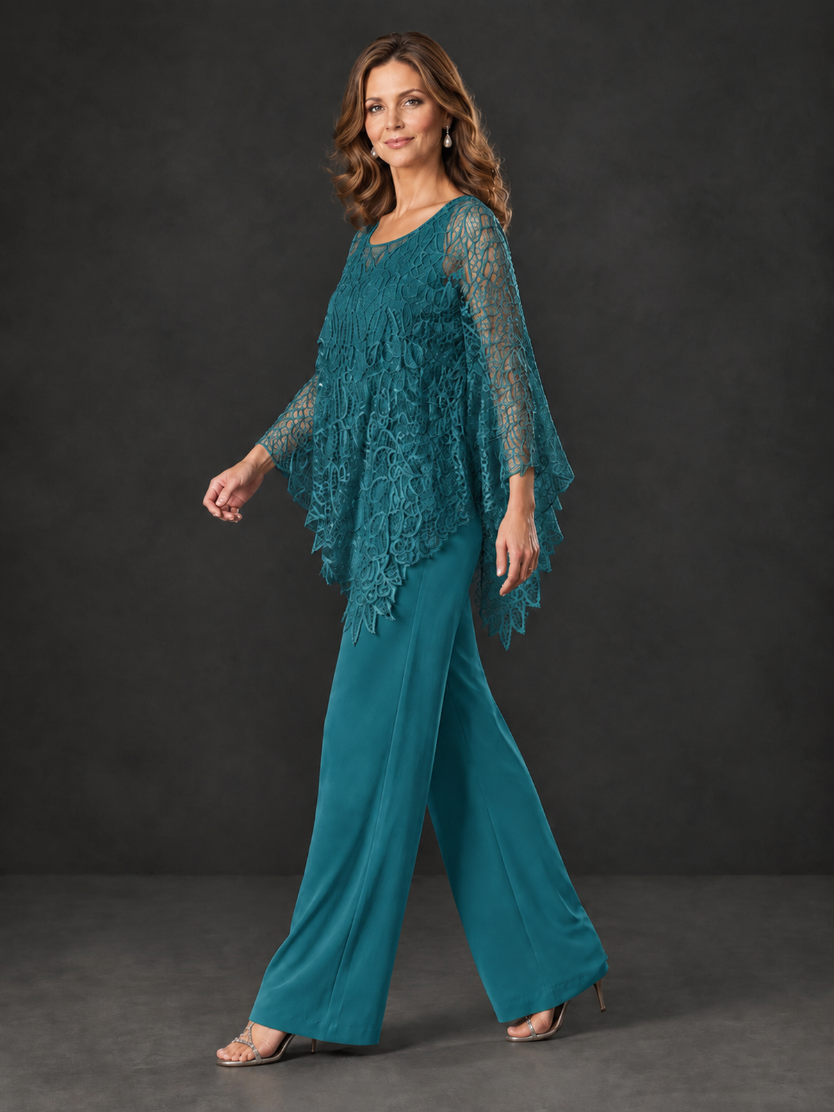 BOLODOO Peacock Lace Overlay Wide-Leg Pantsuit for Mothers of the Bride - Peacock