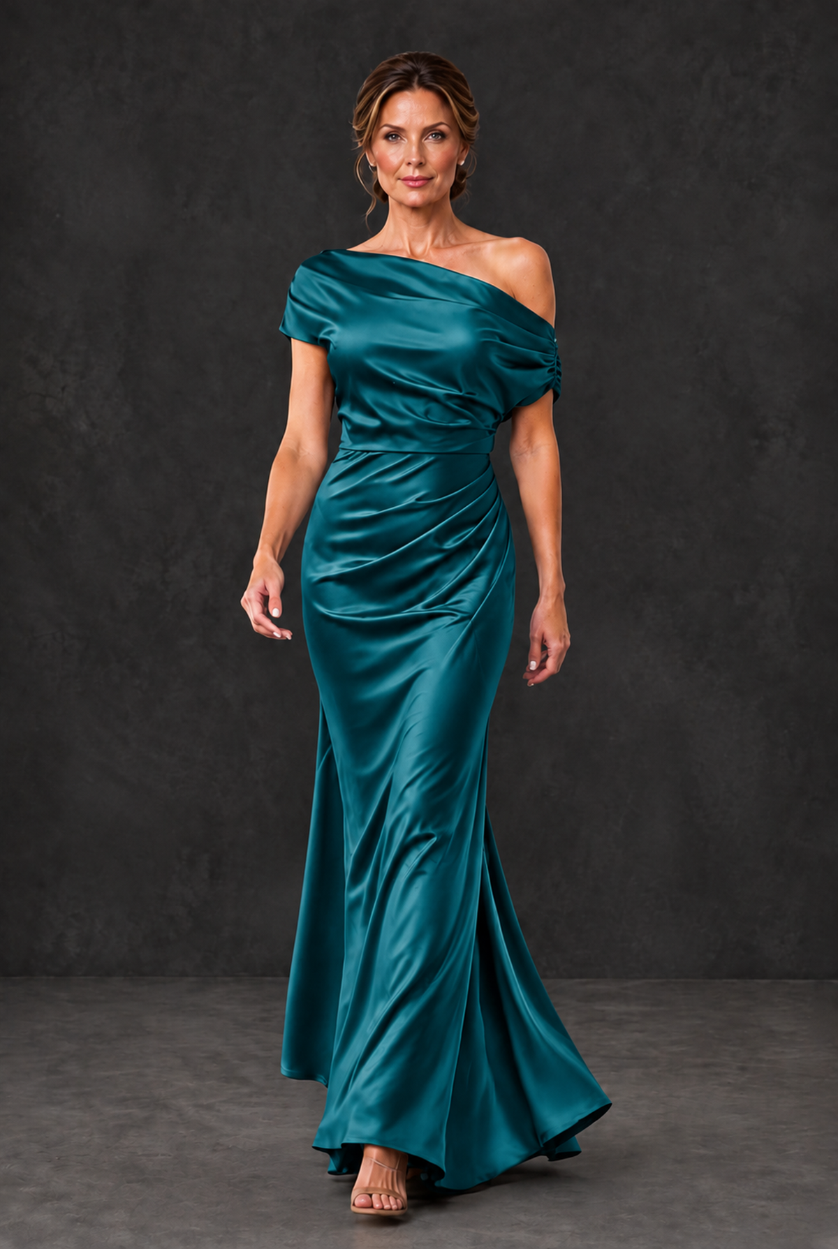 BOLODOO Peacock Asymmetric Ruched Mother of the Bride Dress - Peacock - Peacock_4