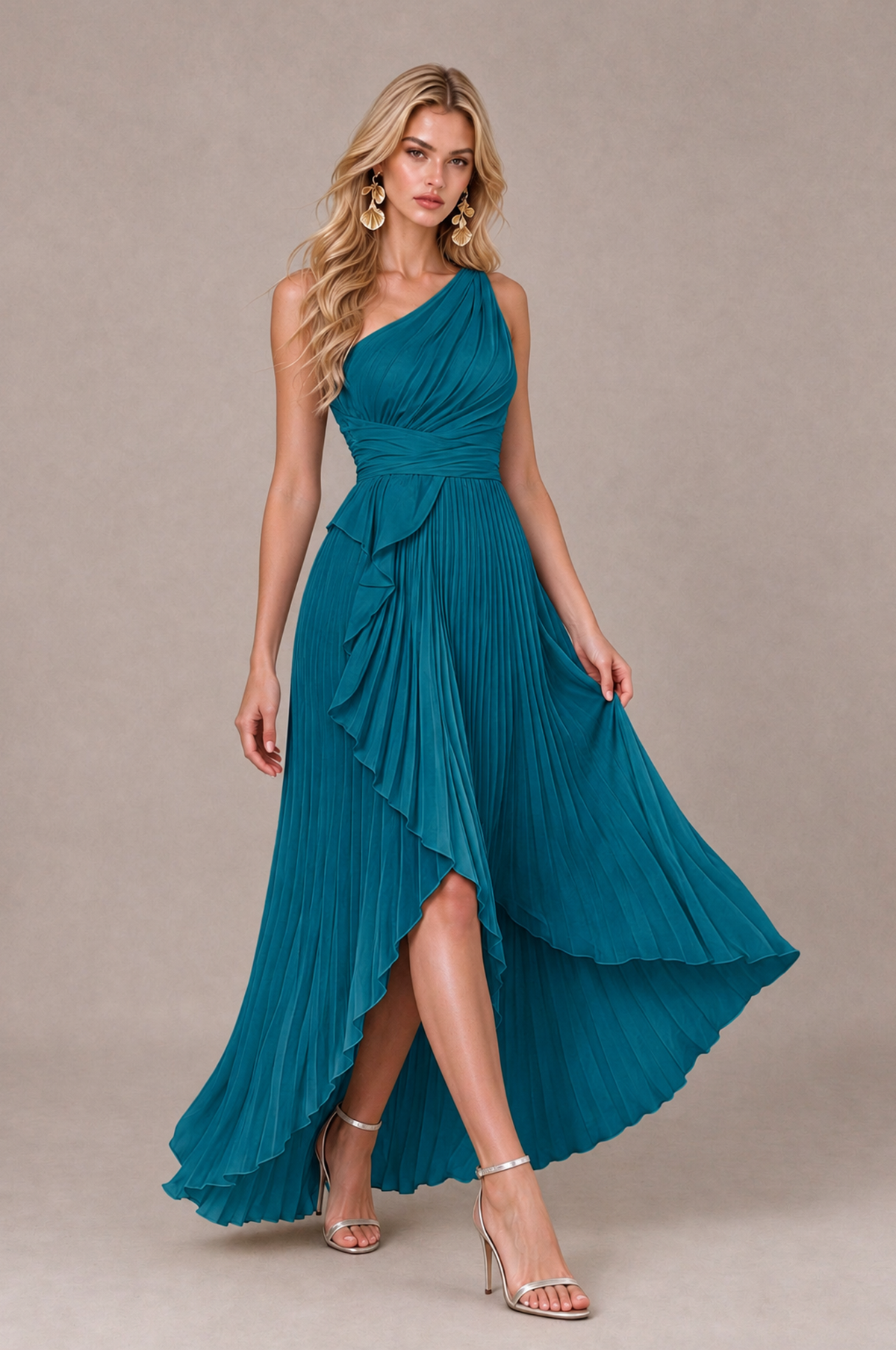 BOLODOO Peacock One-Shoulder High-Low Ruffle Maxi Dress - Peacock - Peacock_4
