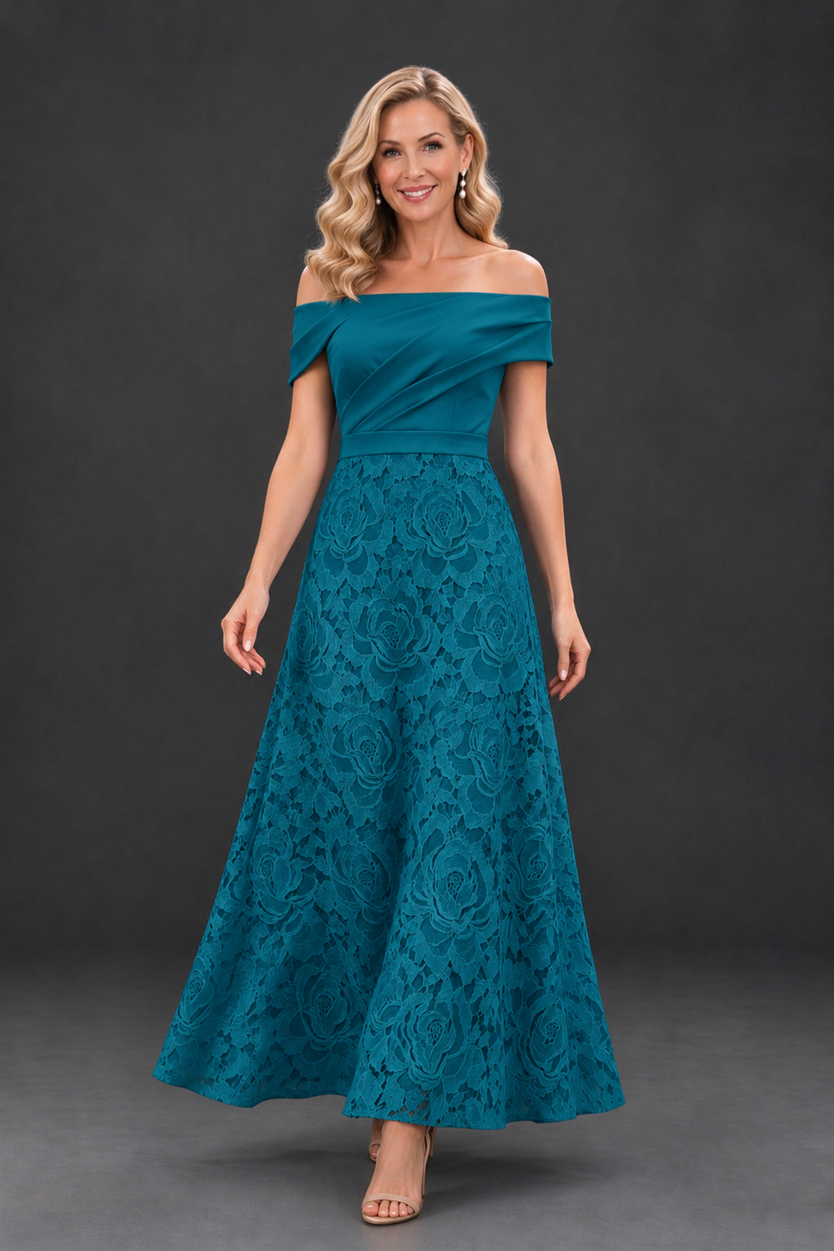 BOLODOO Peacock Off-the-Shoulder Floral A-Line Mother of the Bride Dress - Peacock - Peacock_4
