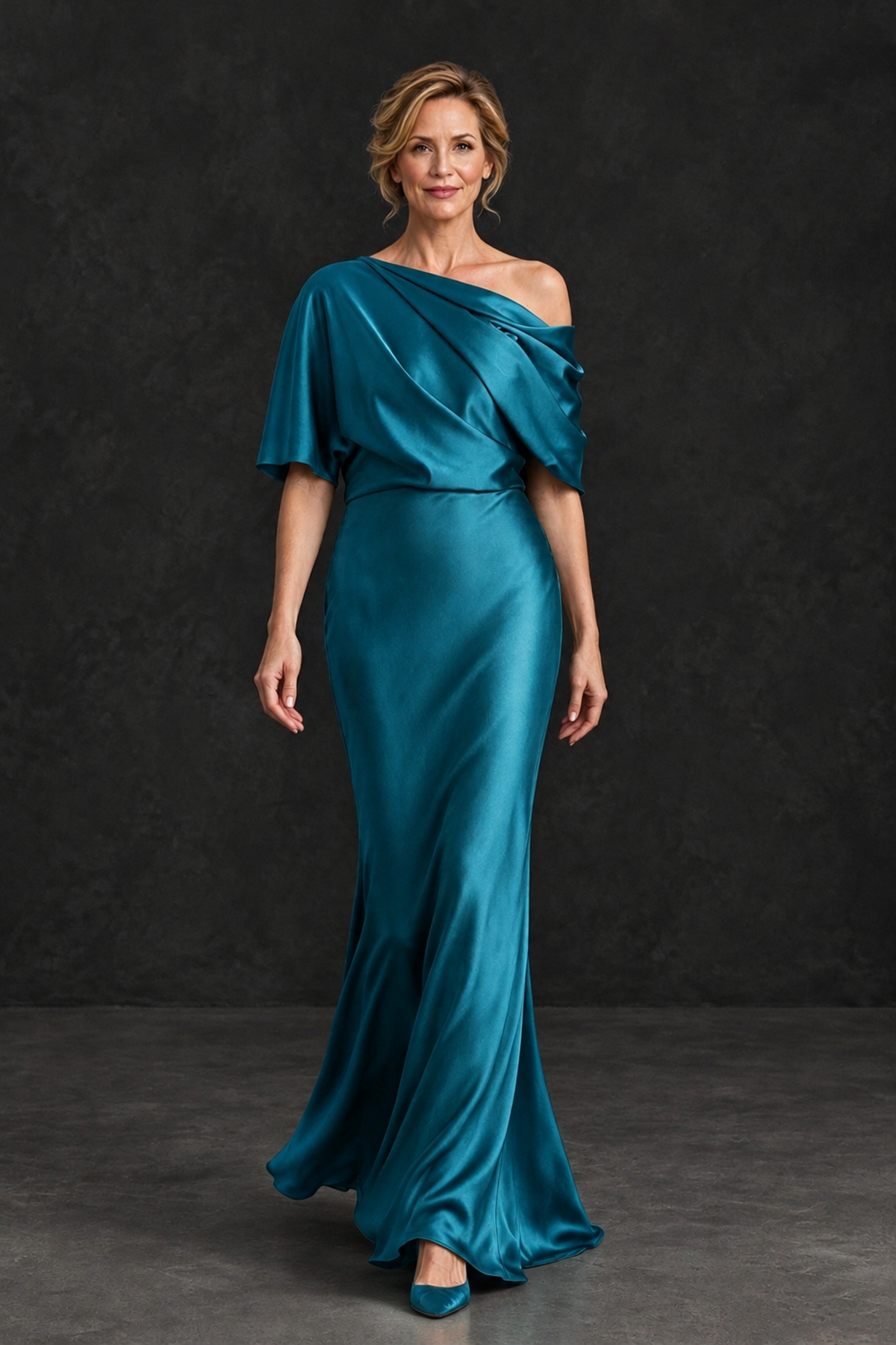 BOLODOO Peacock Satin Asymmetric Mother of the Bride Dress - Peacock - Peacock_4