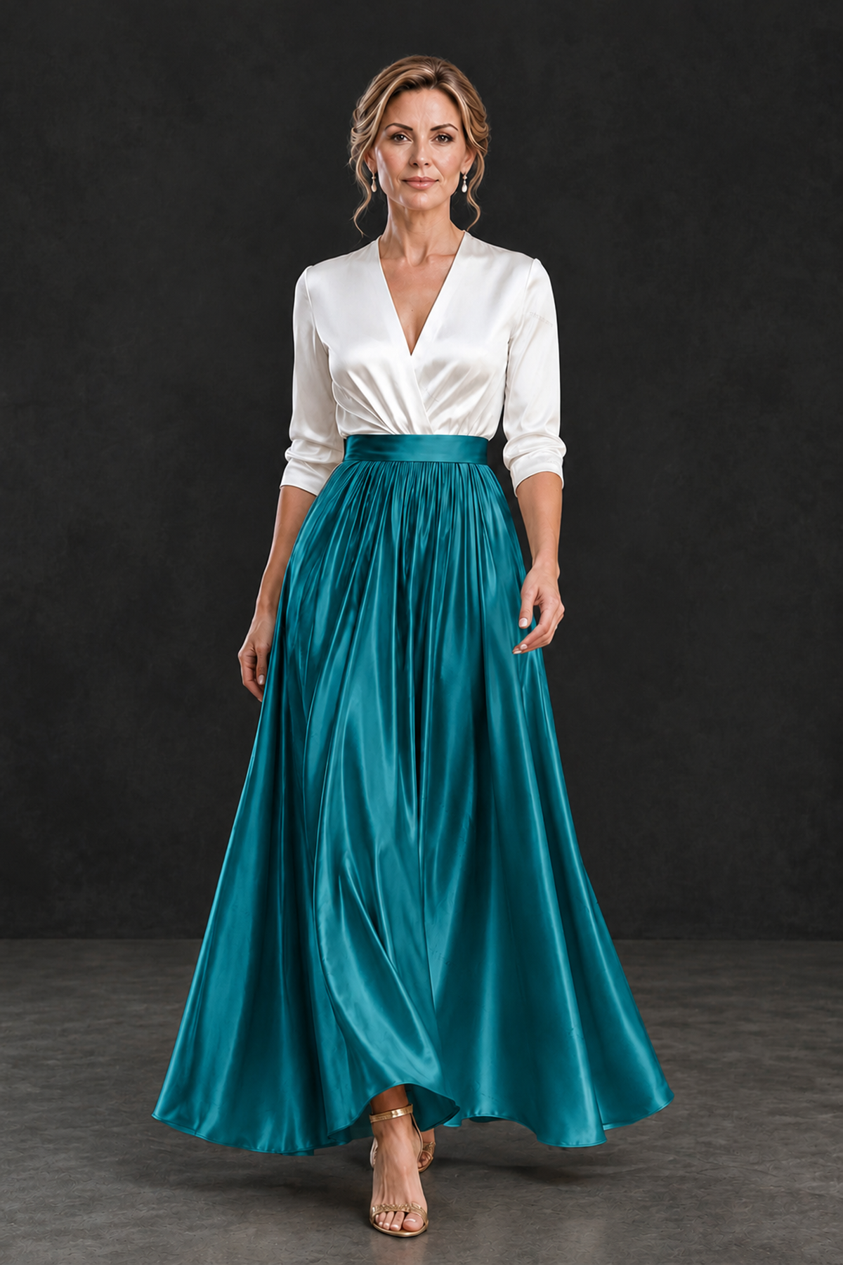 BOLODOO Peacock and White V-Neck A-Line Mother of the Bride Dress - Peacock - Peacock_4