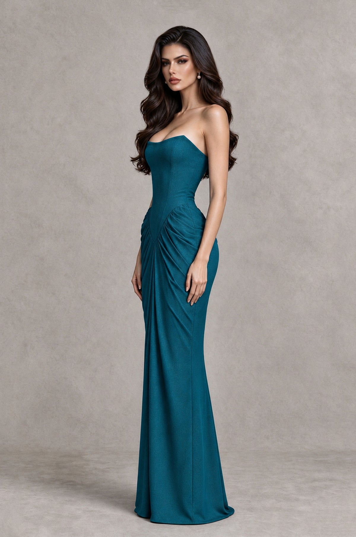 BOLODOO Peacock Strapless Ruched Corset Evening Gown - Peacock - Peacock_4