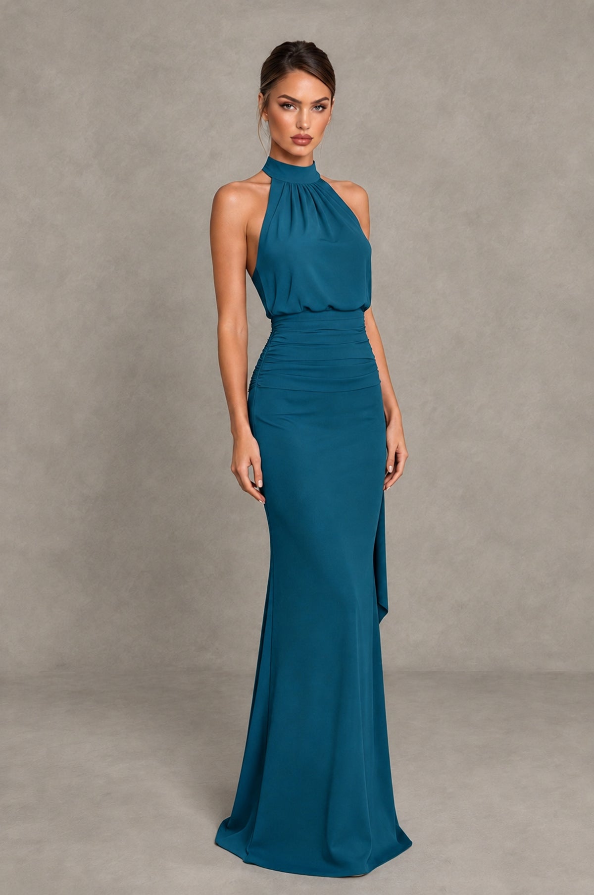 BOLODOO Peacock Chiffon Halter Maxi Formal Wedding Guest Dress - Peacock - Peacock_4
