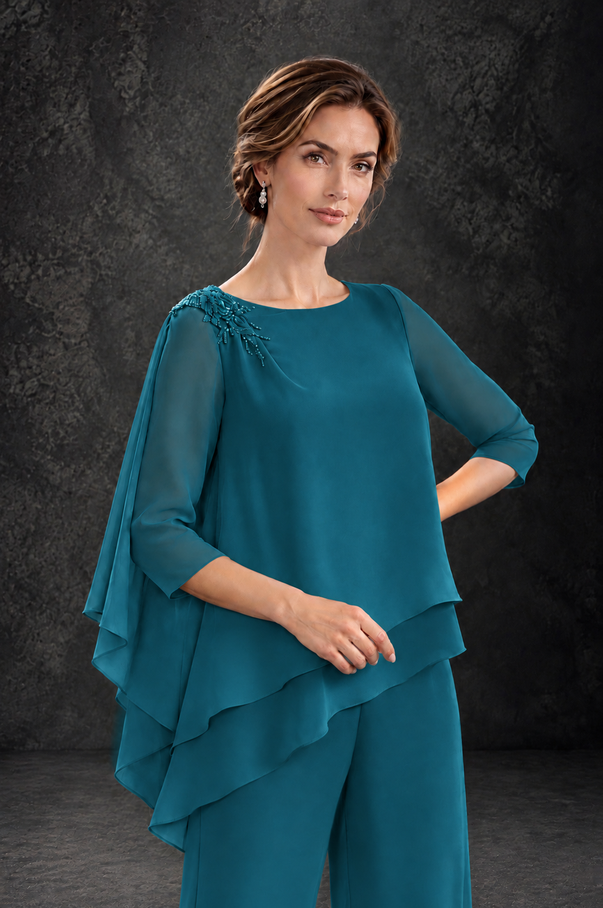BOLODOO Peacock Layered Wide-Leg Mother of the Bride Pant Suit - Peacock - Peacock_4