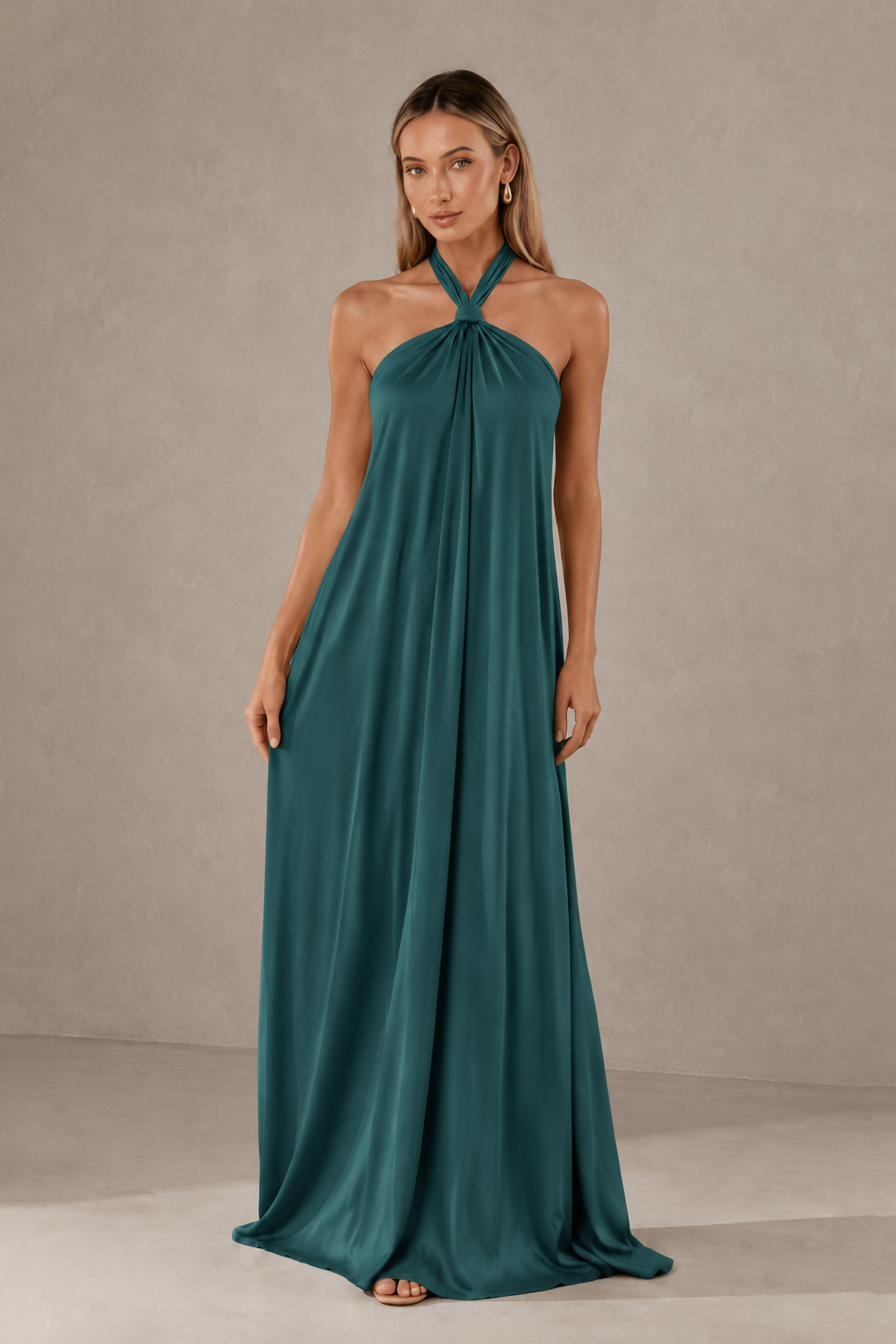 BOLODOO Peacock Backless Halter Satin Bridesmaid Dress - Peacock