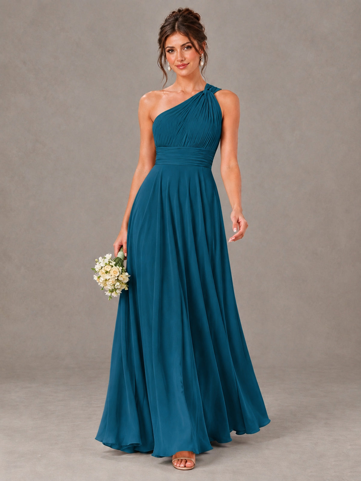 BOLODOO Peacock One-Shoulder Chiffon-Look Bridesmaid Dress - Peacock - Peacock (1)