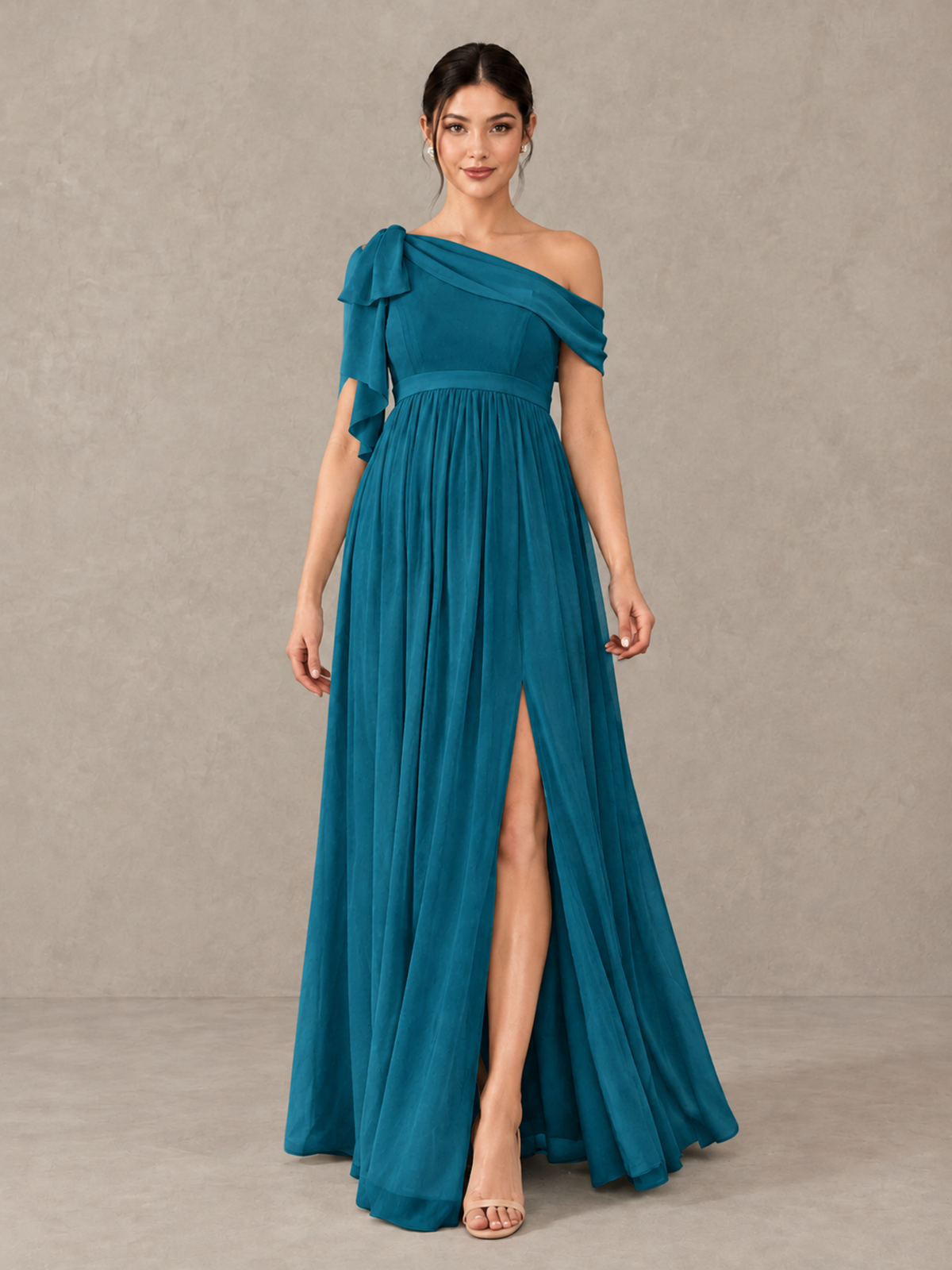 BOLODOO Peacock One-Shoulder Maternity Bridesmaid Dress with Slit - Peacock - Peacock (1)