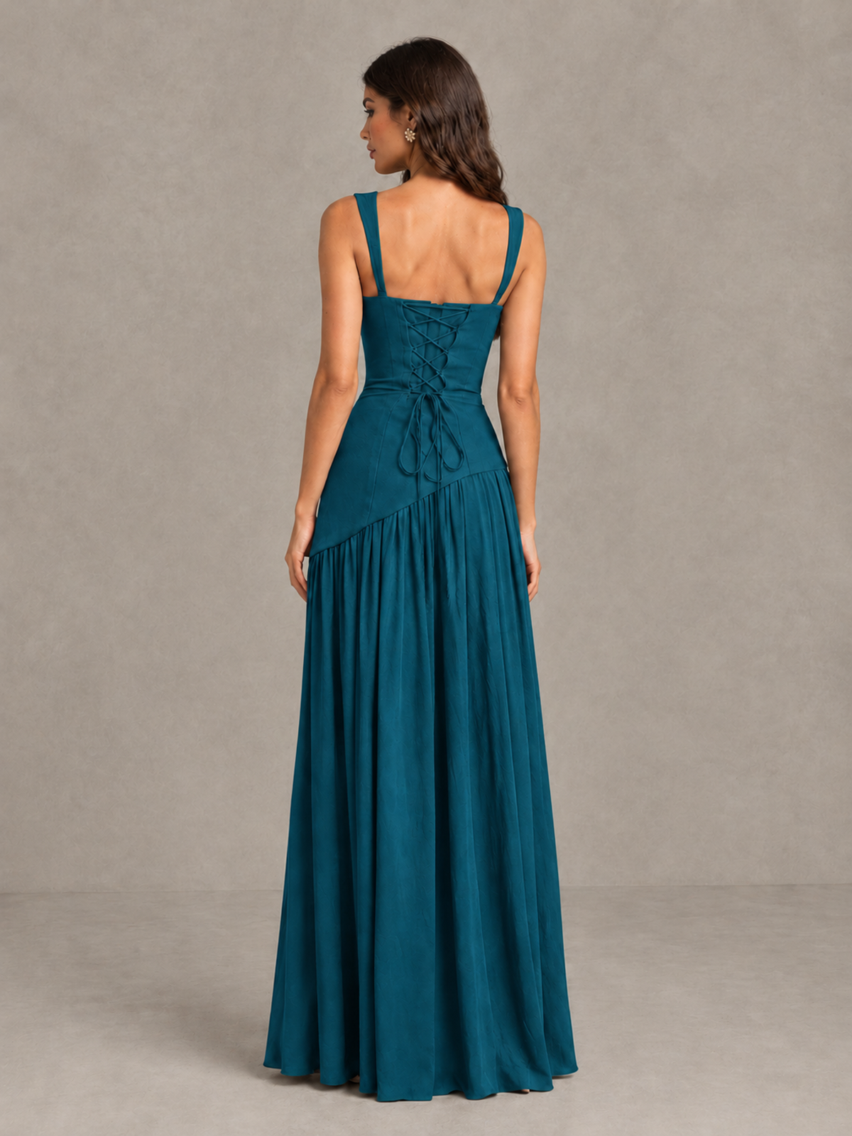 BOLODOO Peacock Brown Scarf Bridesmaid Dress with Lace-Up Back - Peacock - Peacock (2)