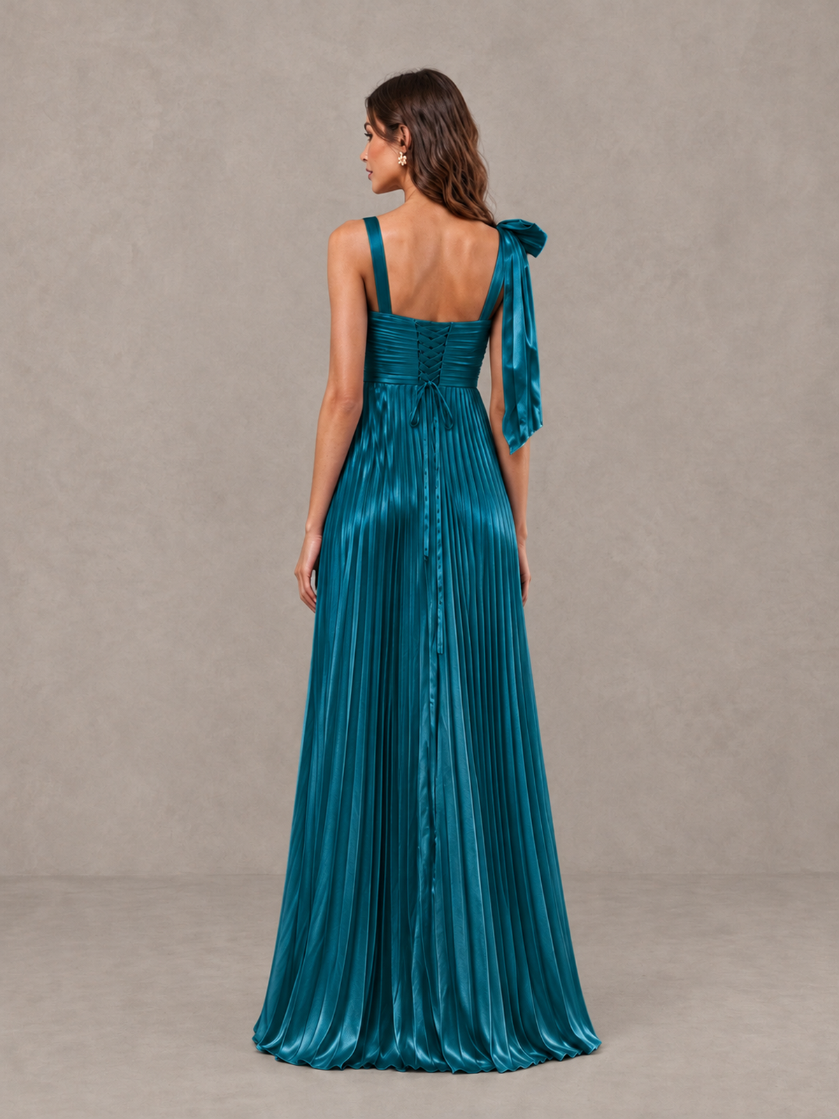 BOLODOO Peacock Pleated Bow-Strap Bridesmaid Maxi Dress - Peacock - Peacock (2)