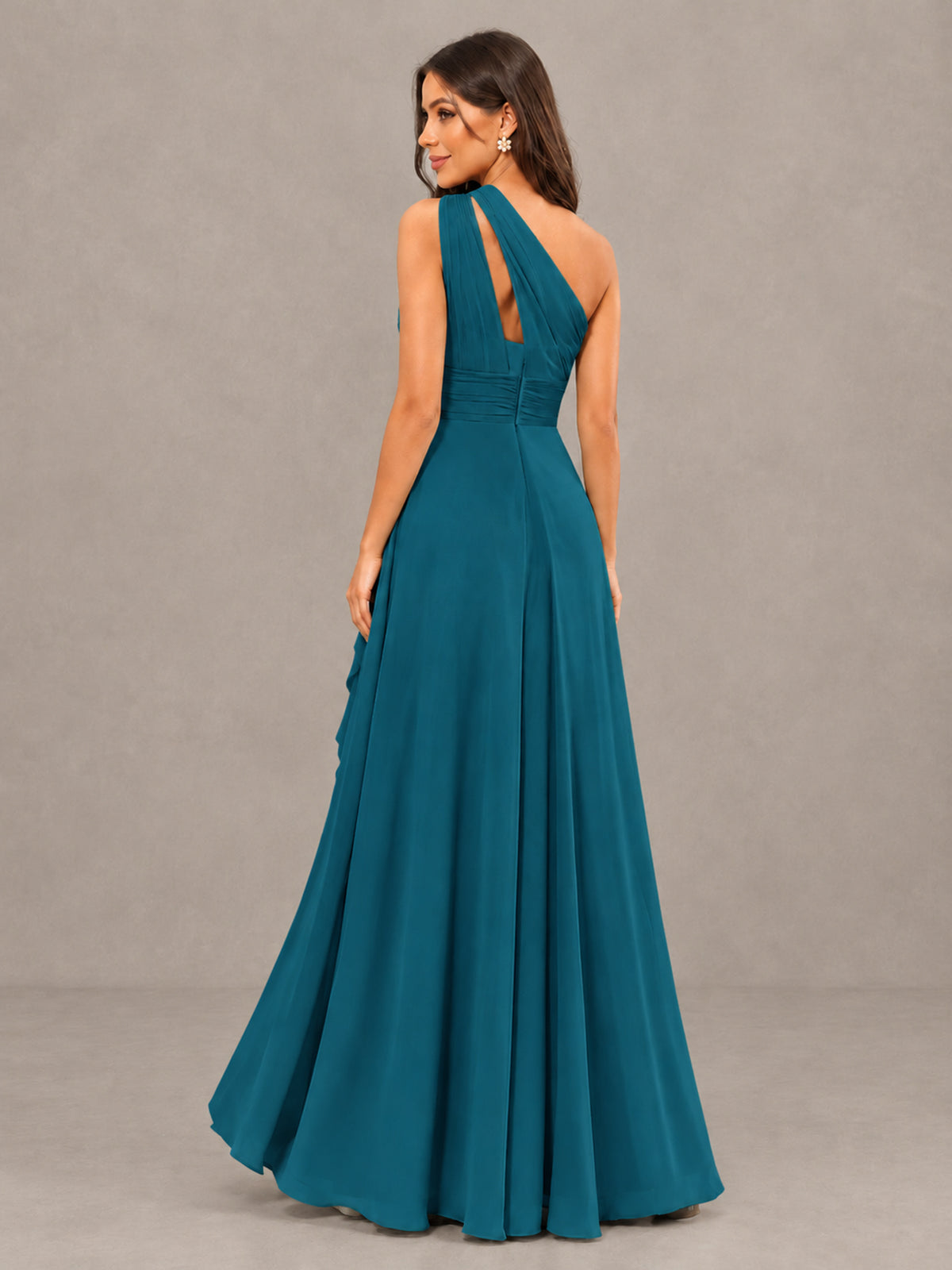 BOLODOO Peacock One-Shoulder Ruffle Bridesmaid Dress with Slit - Peacock - Peacock (2)