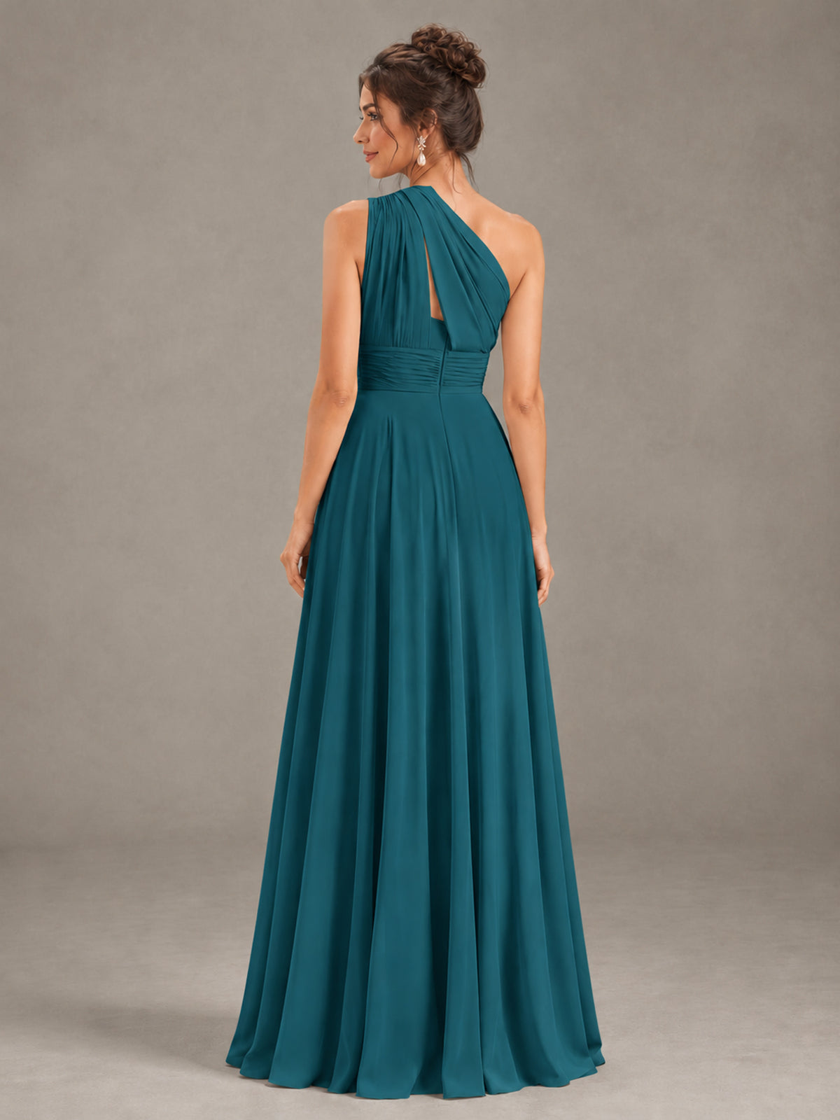 BOLODOO Peacock One-Shoulder Chiffon-Look Bridesmaid Dress - Peacock - Peacock (2)