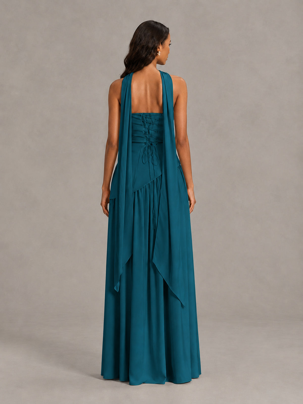 Peacock Strapless Bridesmaid Dress with Scarf & High Slit - Peacock - Peacock (2)
