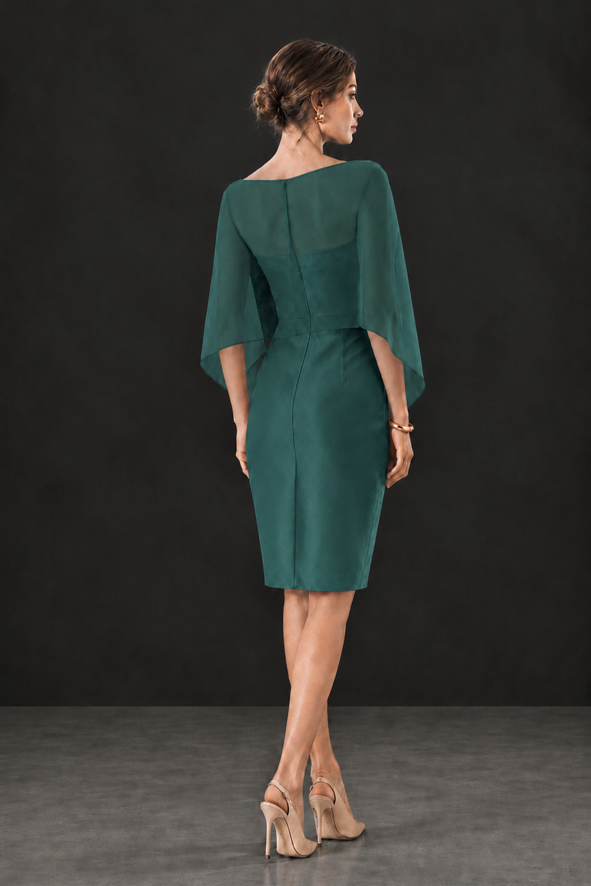 BOLODOO Peacock Cape Knee-Length Mother of the Bride Dress - Peacock - Peacock (2)