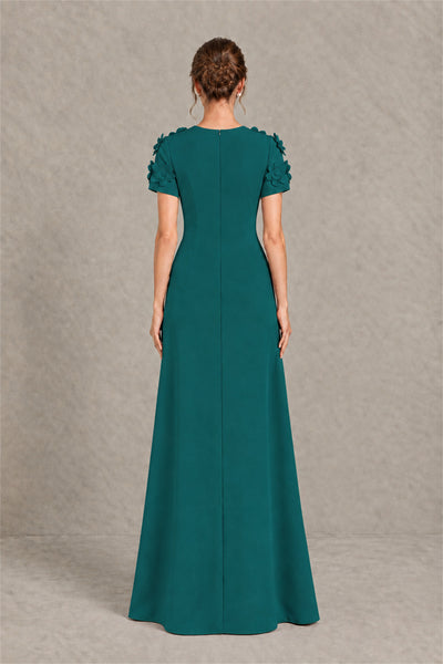BOLODOO Peacock Textured Floral Maxi Dress with Short Sleeves - Peacock