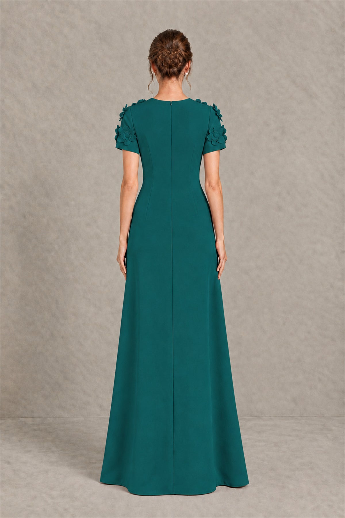 BOLODOO Peacock Textured Floral Maxi Dress with Short Sleeves - Peacock