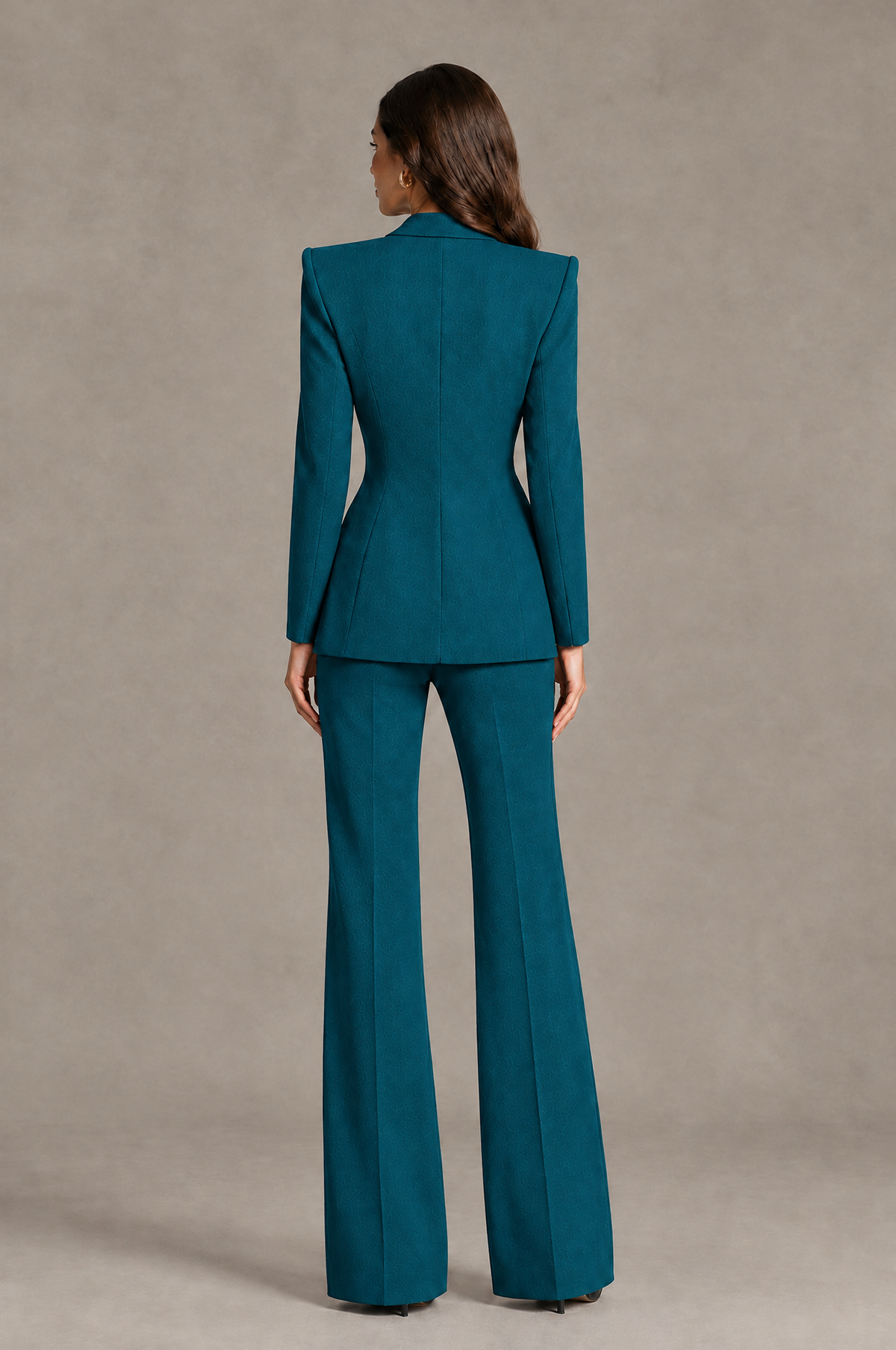 BOLODOO Peacock Long Sleeve Wrap Blazer Pantsuit with Wide-Leg Trousers - Peacock - Peacock (2)