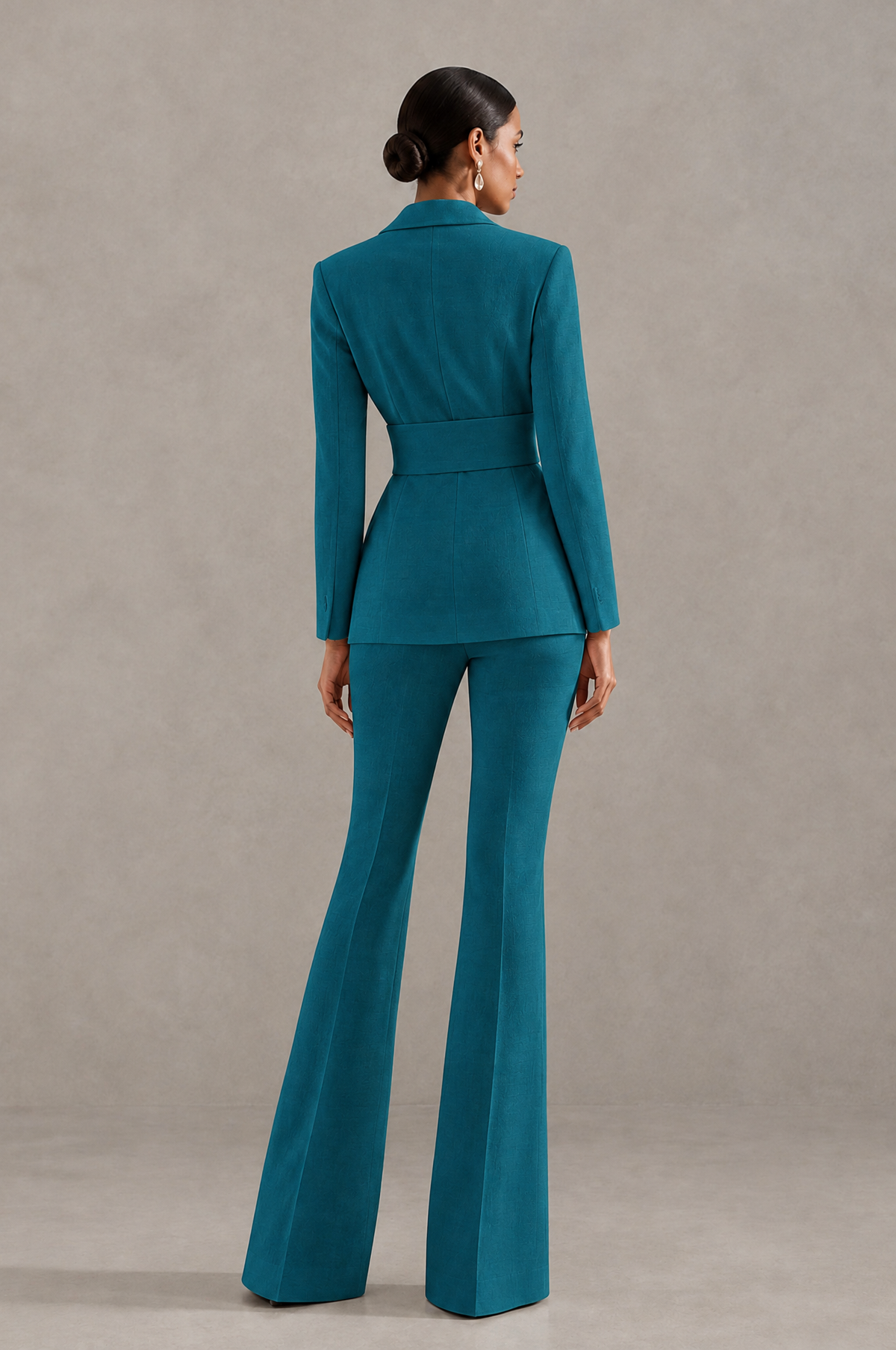 BOLODOO Peacock Two-Piece Pantsuit with Tailored Blazer & Flared Pants - Peacock - Peacock (2)