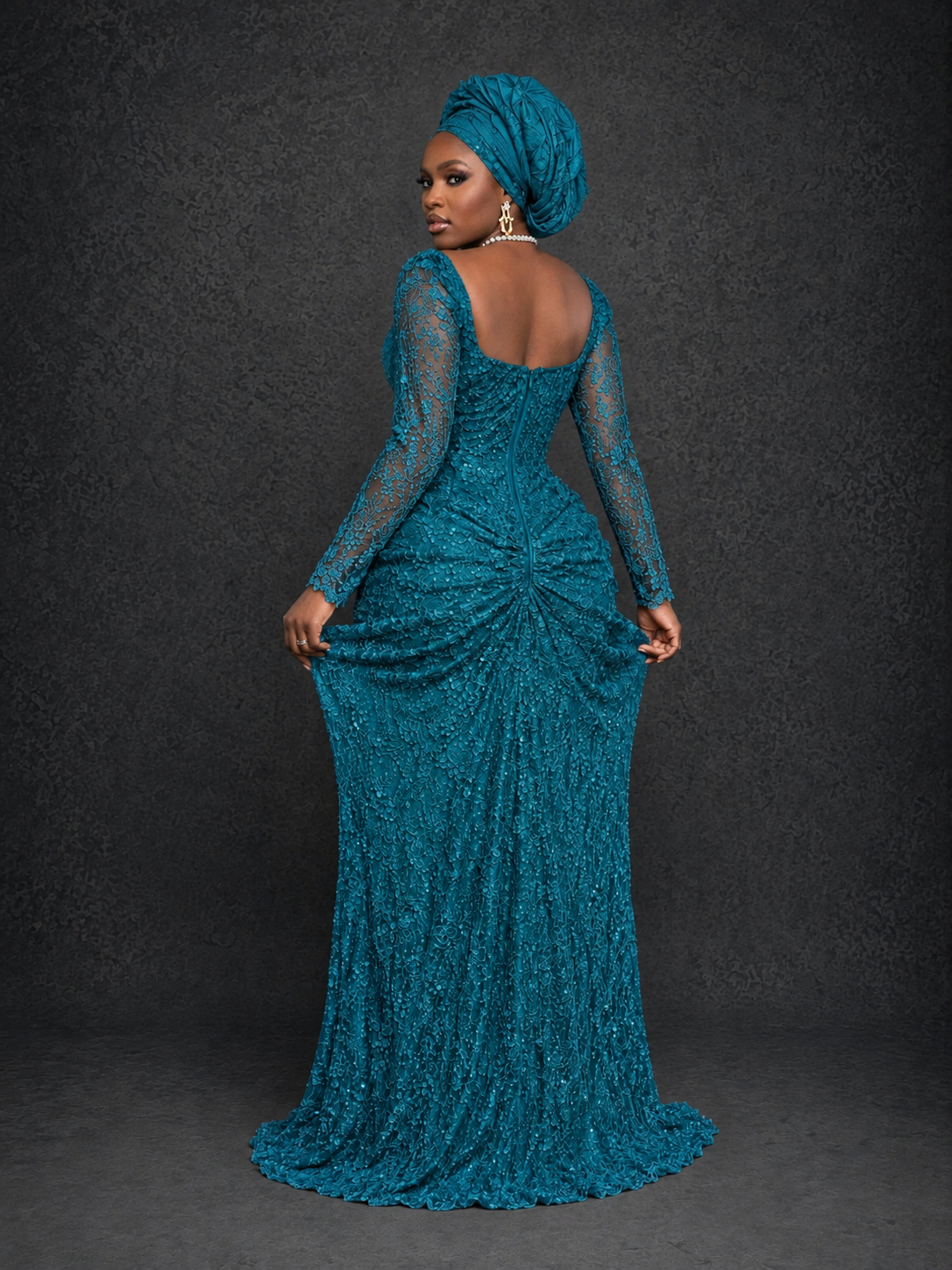 BOLODOO Peacock Beaded Lace Long Sleeve Mermaid Gown Sweetheart | Mother of the Bride - Peacock