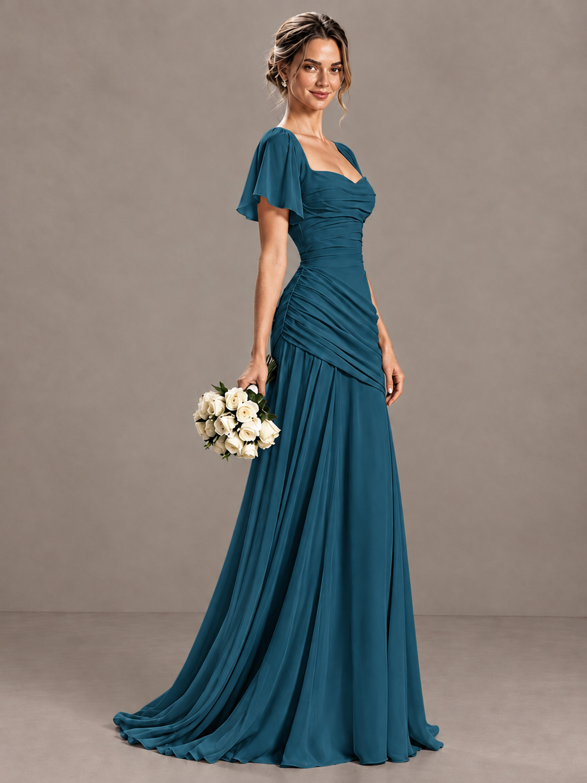 BOLODOO Peacock Flutter Sleeve Lace-Up Back Maxi Dress - Peacock - Peacock (3)