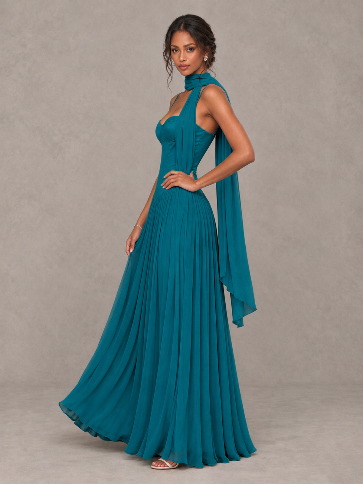 BOLODOO Peacock Corset Bridesmaid Dress with Scarf - Peacock - Peacock (3)