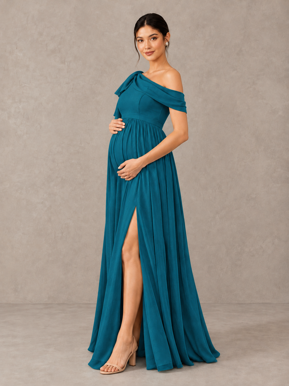 BOLODOO Peacock One-Shoulder Maternity Bridesmaid Dress with Slit - Peacock - Peacock (3)