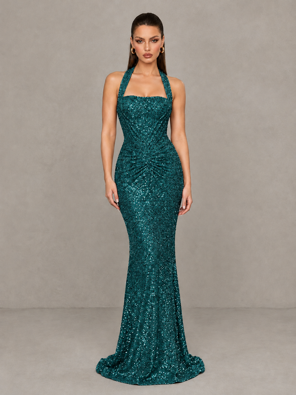 BOLODOO Peacock Sequin Halter Mermaid Evening Gown - Peacock - Peacock (3)