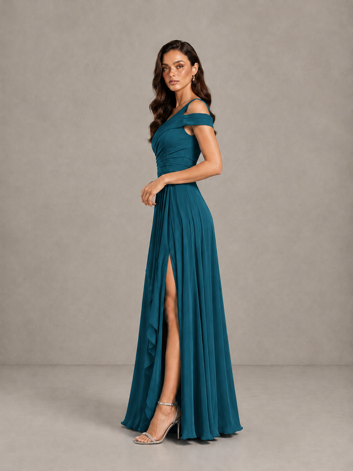 BOLODOO Peacock One-Shoulder Bridesmaid Dress with Side Slit - Peacock - Peacock (3)