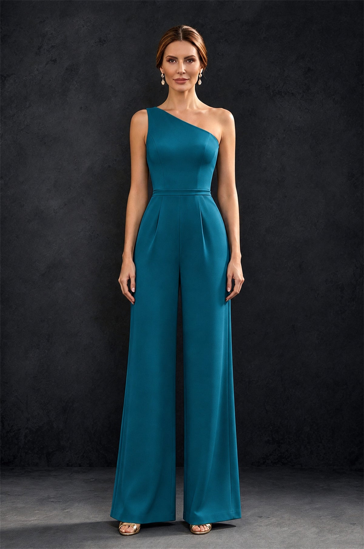 BOLODOO Peacock 2-Piece Set: Off-Shoulder 3D Floral Cape Gown & One-Shoulder Wide-Leg Jumpsuit | BD0373 - Peacock