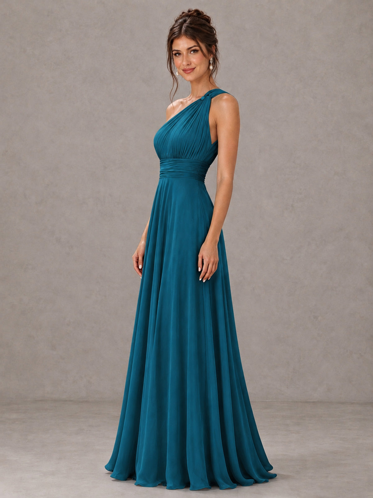 BOLODOO Peacock One-Shoulder Chiffon-Look Bridesmaid Dress - Peacock - Peacock (3)